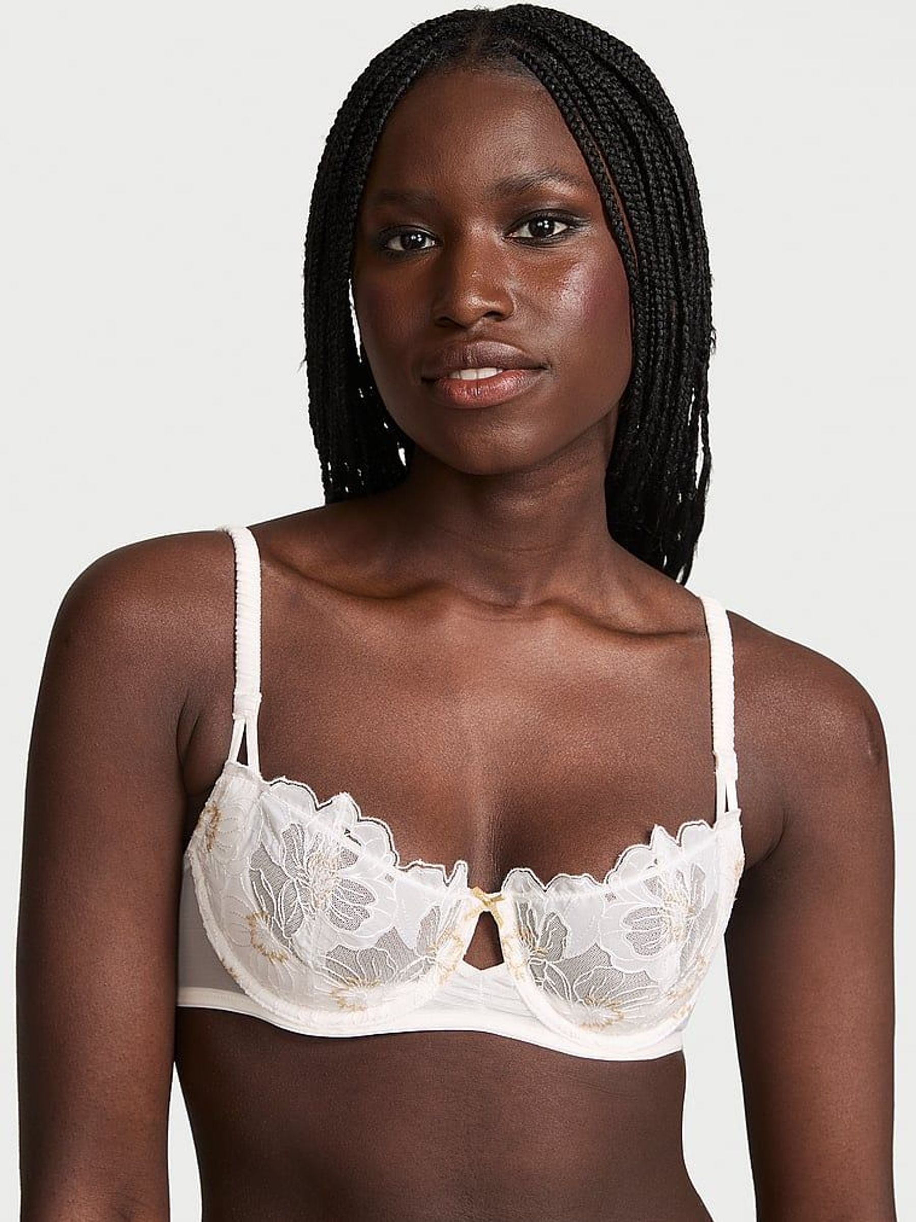 White Unlined Balcony Peony Embroidery Bra (F07633) | £59