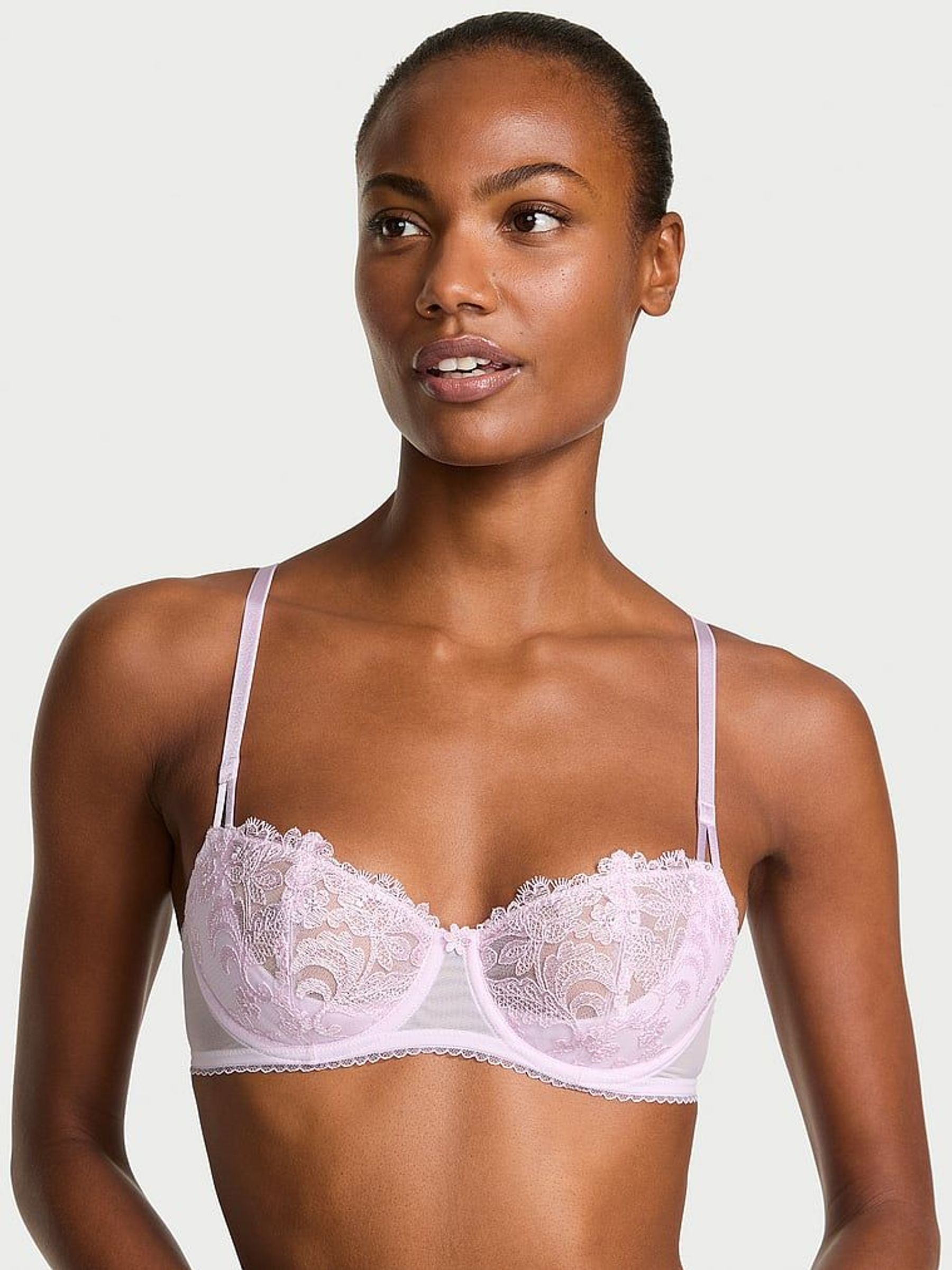 Delicate Violet Purple Unlined Balcony Blossom Embroidery Bra (F07644) | £49