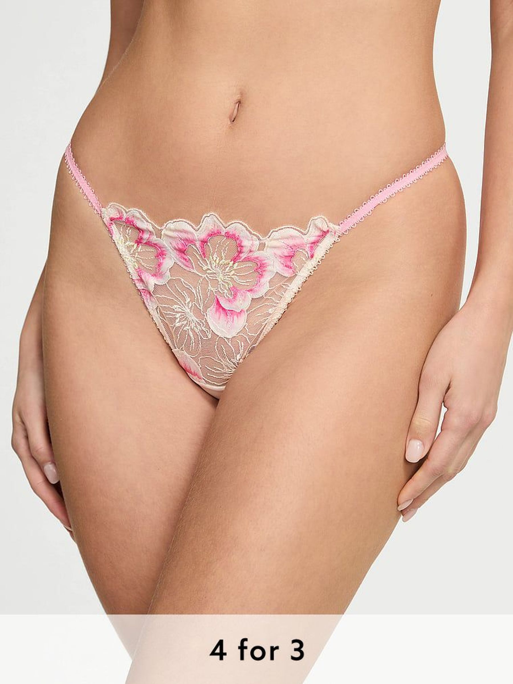 Pink & White G String Peony Embroidery Knickers (F07656) | £25