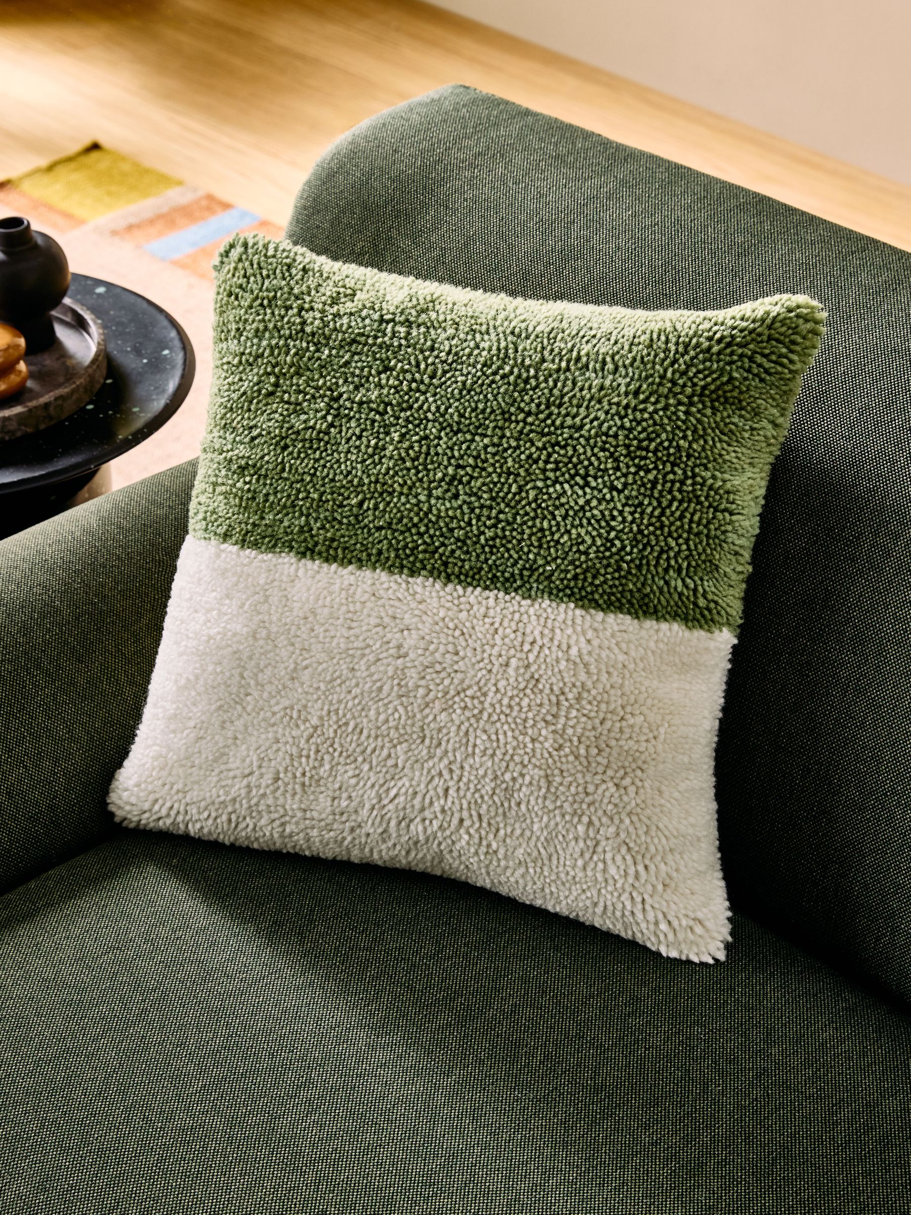 Lori Tufted Berber Cushion in Green (F07840) | £0