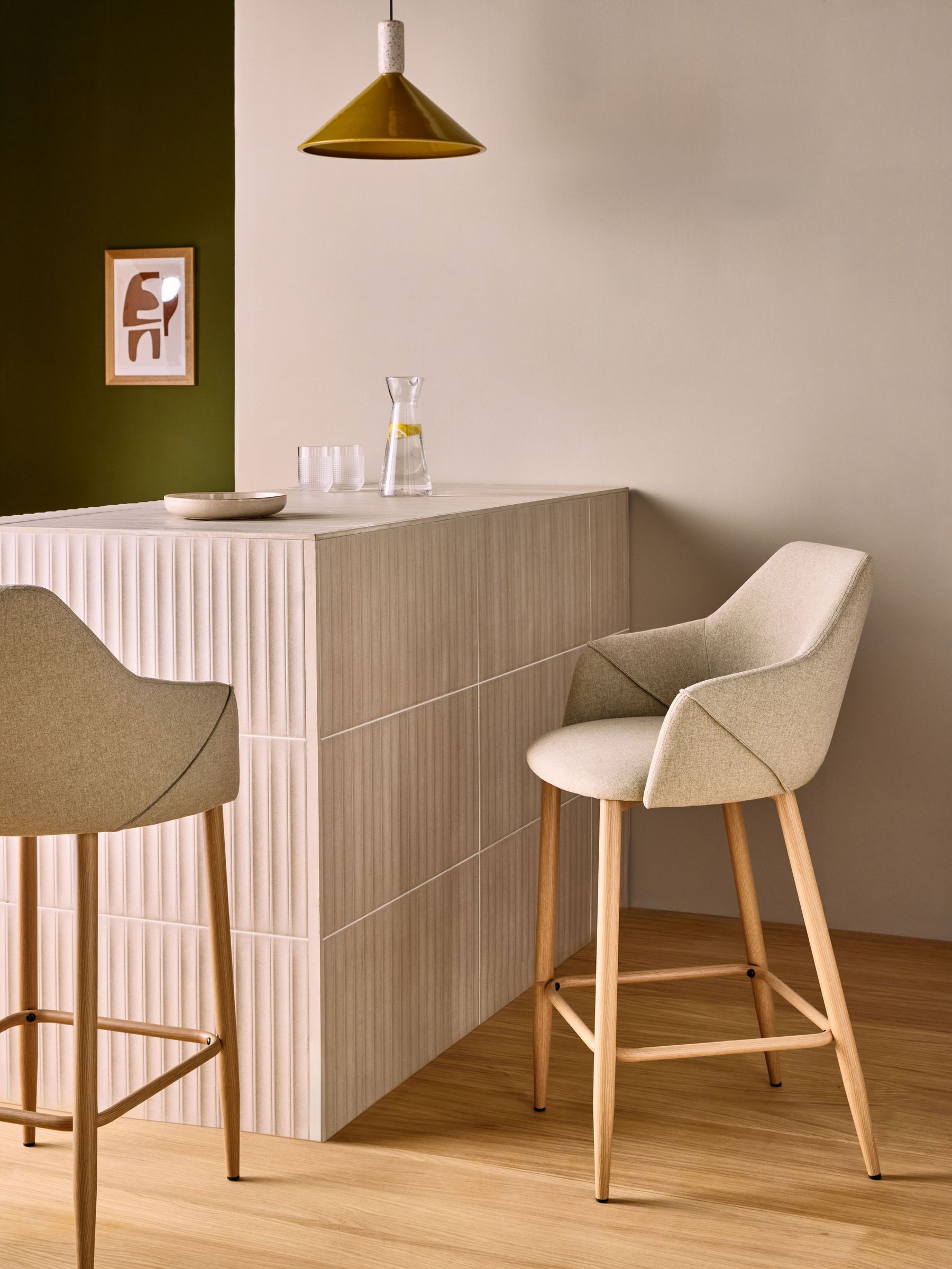 Lule Bar Stool in Velvet in Ecru Marl and Oak Legs (F07892) | £169