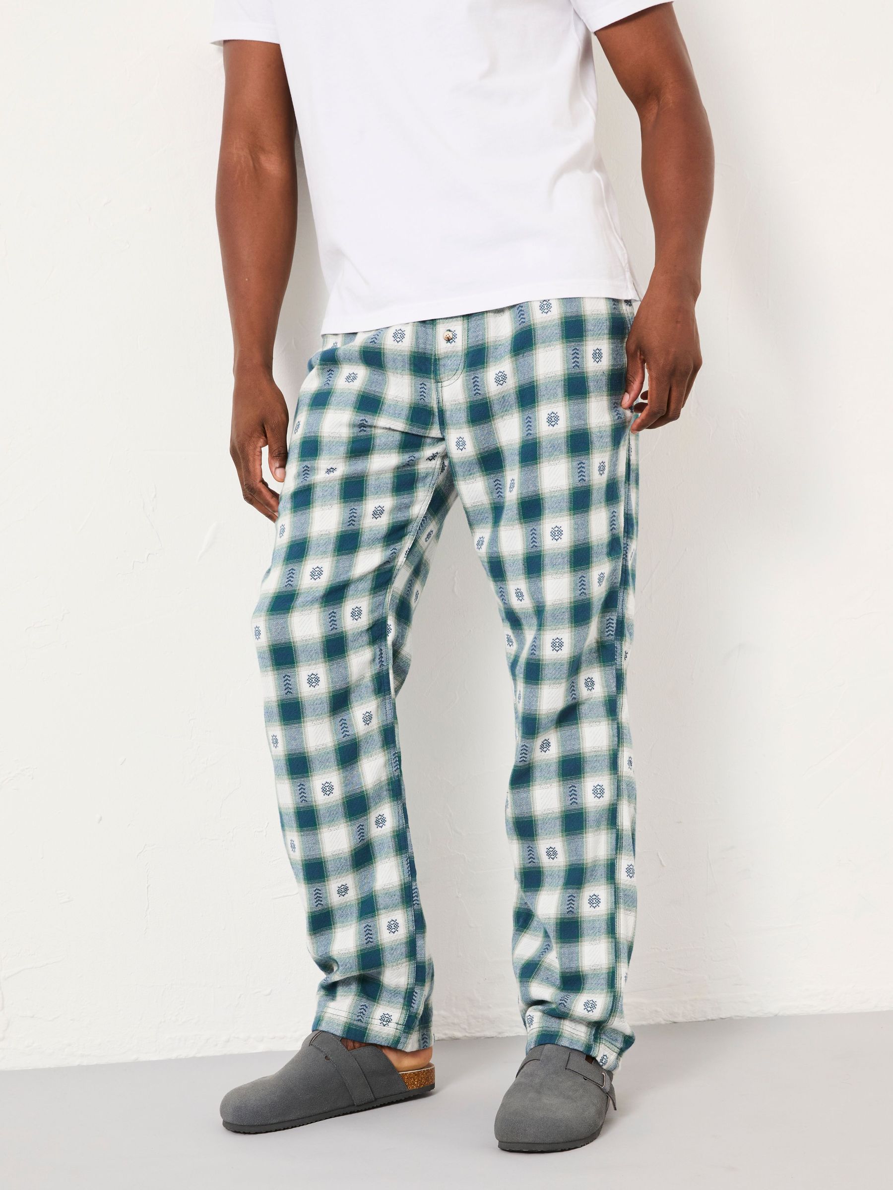 Arkle Dark Teal Blue Jacquard Check Pyjama Bottoms (F08264) | £39.50
