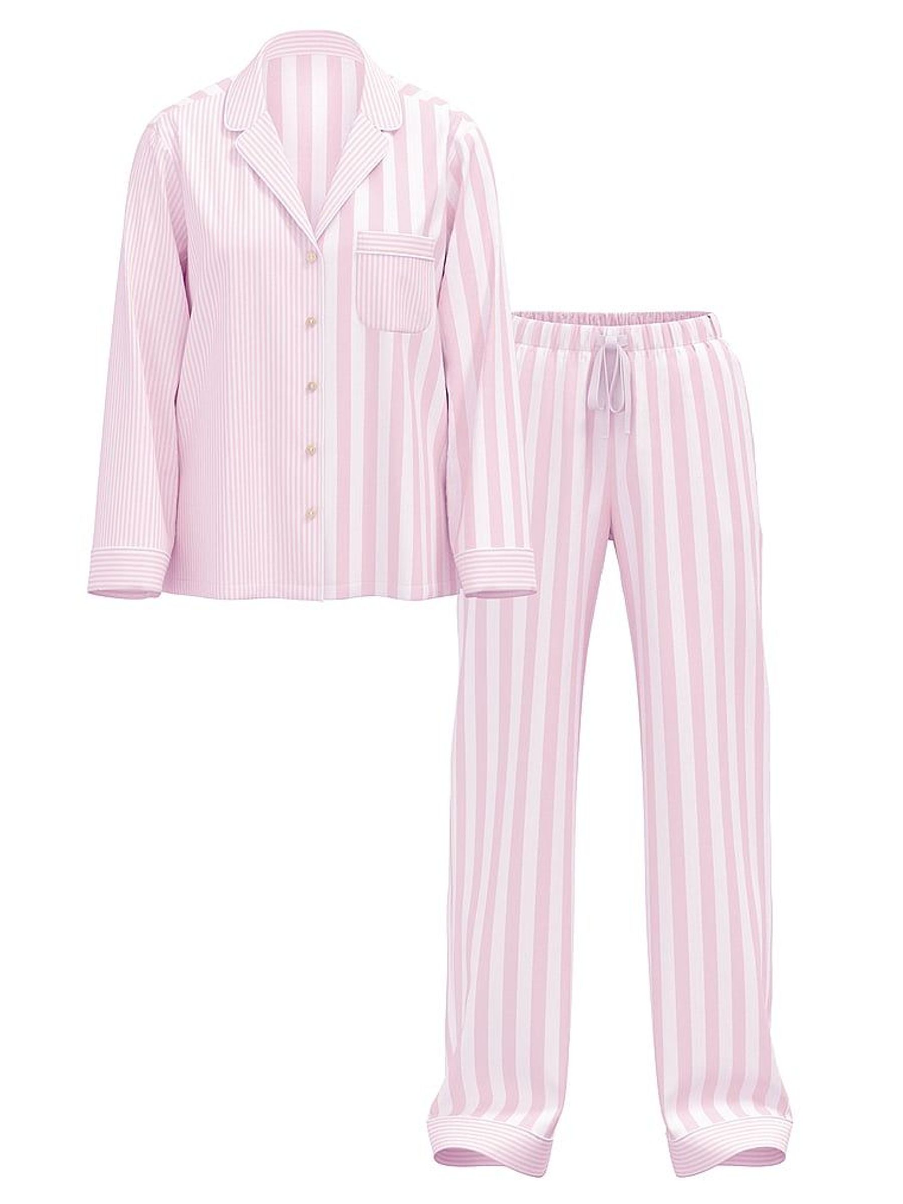 Pretty Blossom Pink Stripe Cotton Long Pyjama Set (F09105) | £49