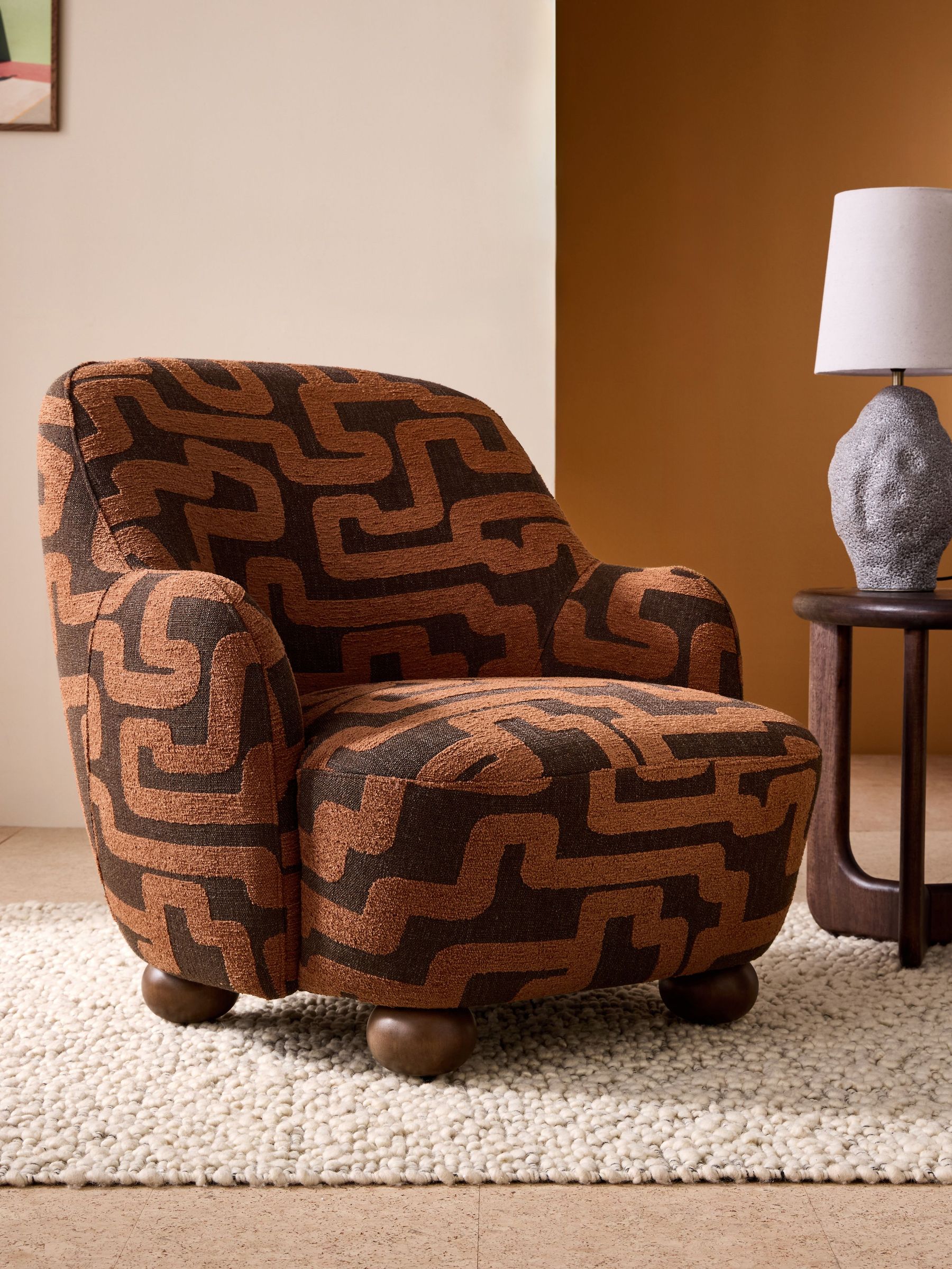 Ellio Accent Chair in Clyde Abstract Weave Chocolate Brown (F09228) | £425