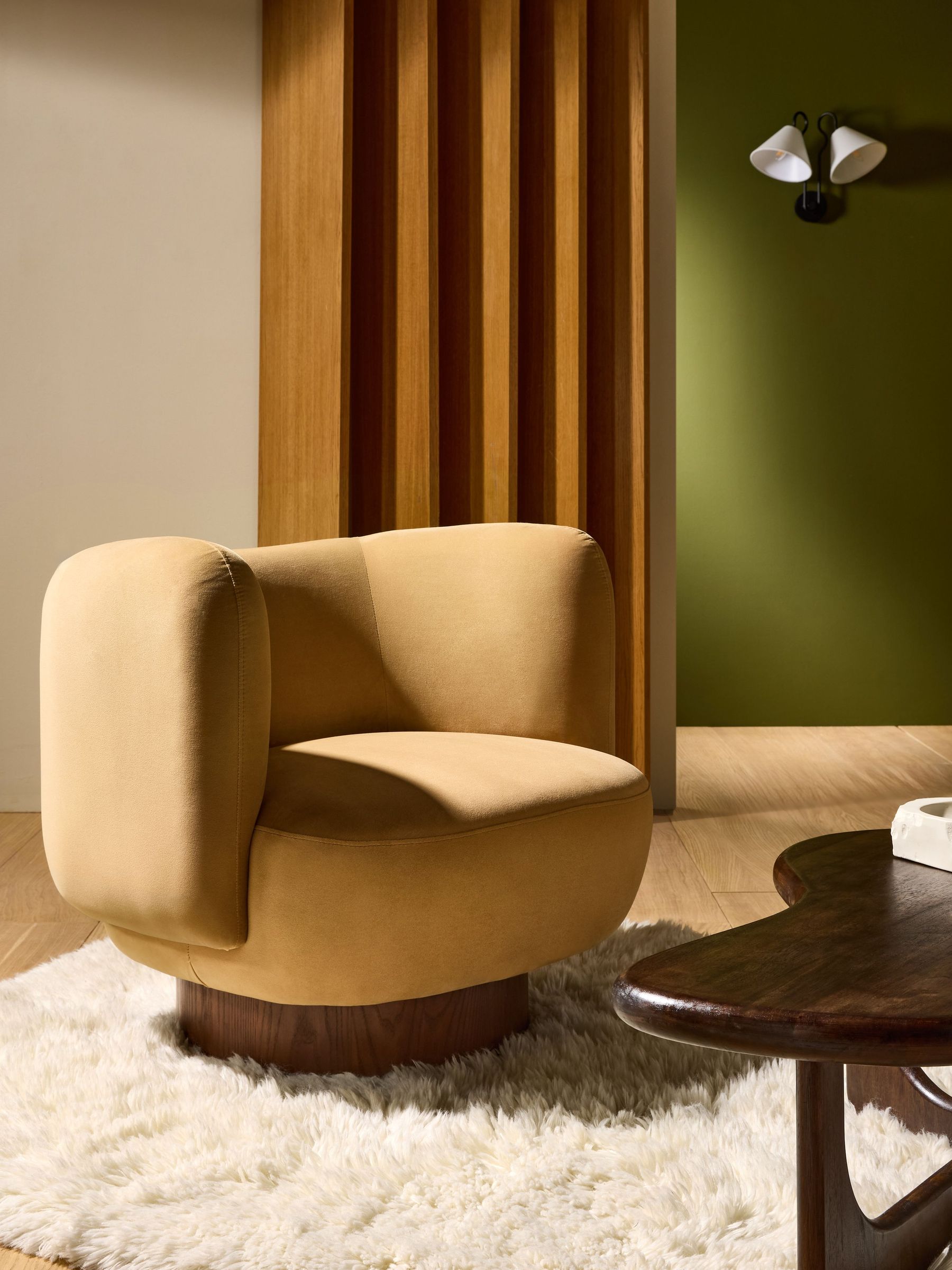 Novara Swivel Accent Chair in Soft Caramel Brown Velvet (F09236) | £375
