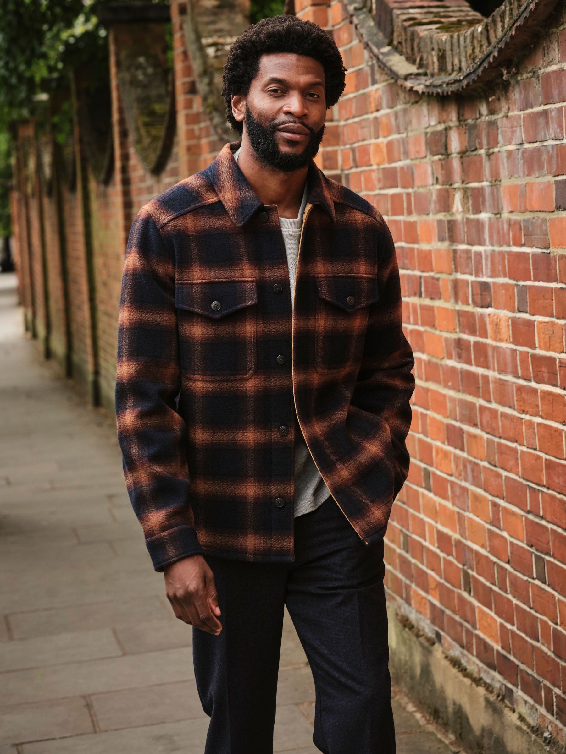 Milton Navy Bonded Fabric Check Overshirt (F09291) | £89