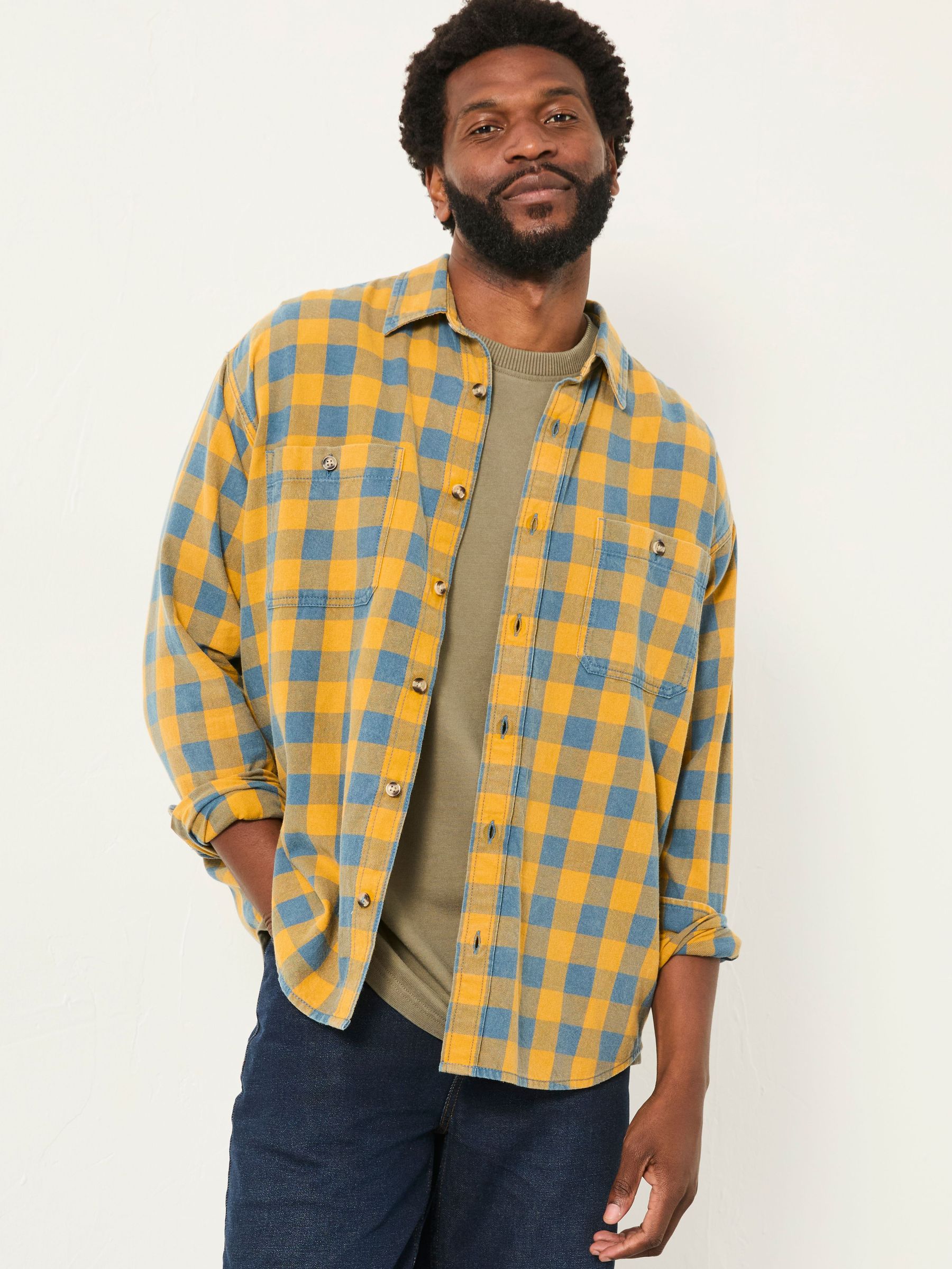 Thursby Ochre Yellow Long Sleeve Relaxed Fit Gingham Shirt (F09302) | £55