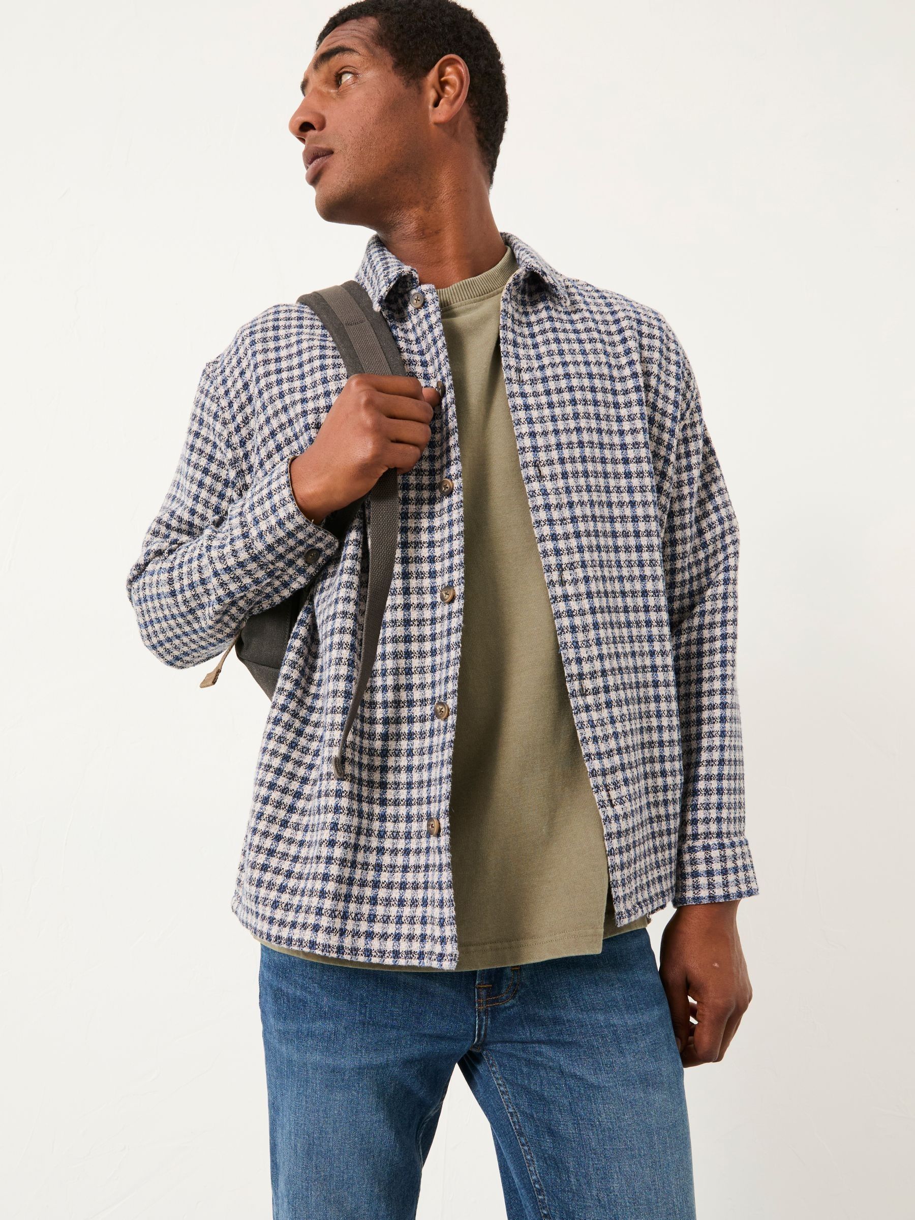 Heath Navy Long Sleeve Relaxed Fit Textured Gingham Shirt (F09303) | £49.50