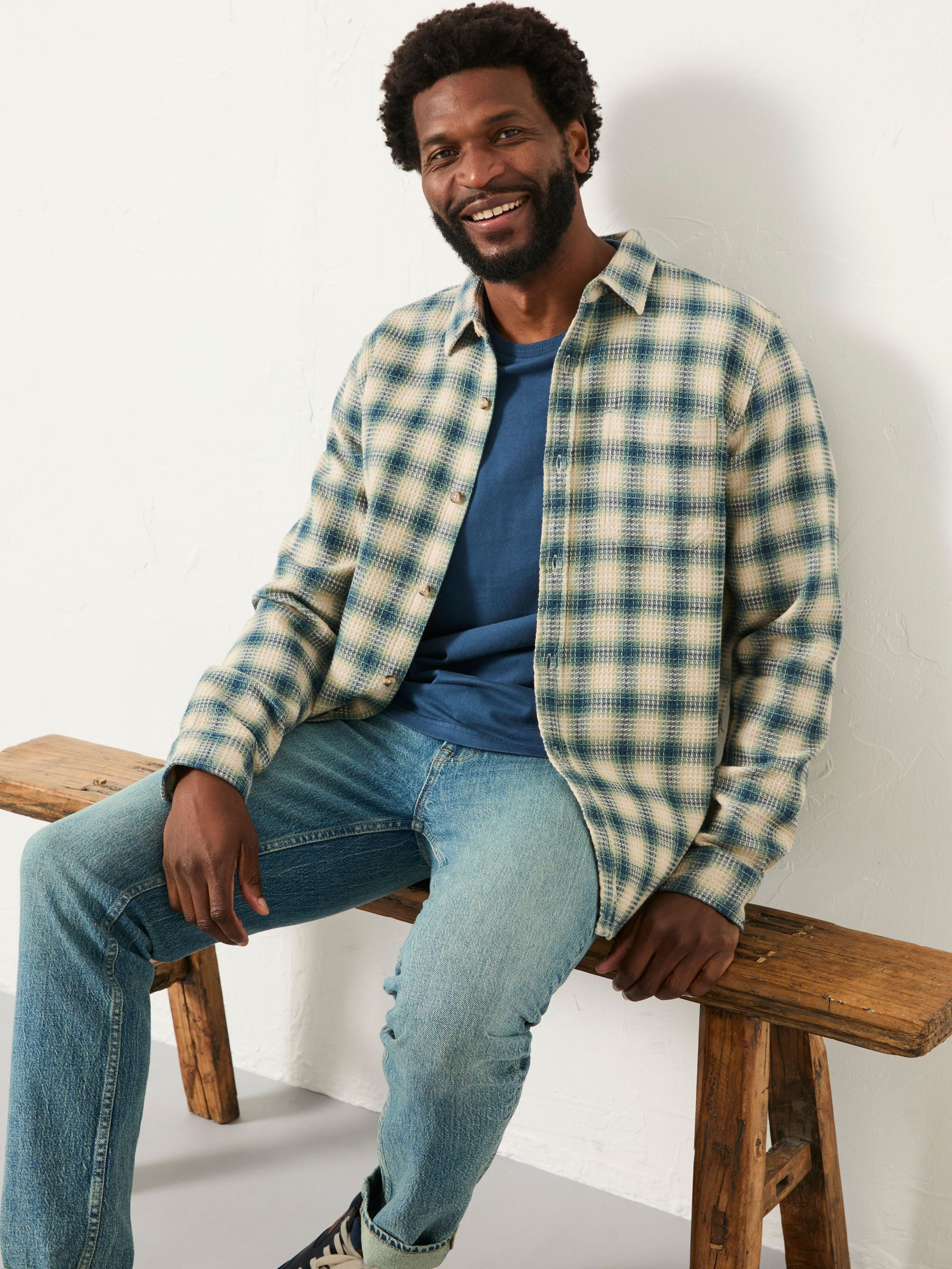 Tanton Natural Long Sleeve Textured Check Shirt (F09308) | £49.50