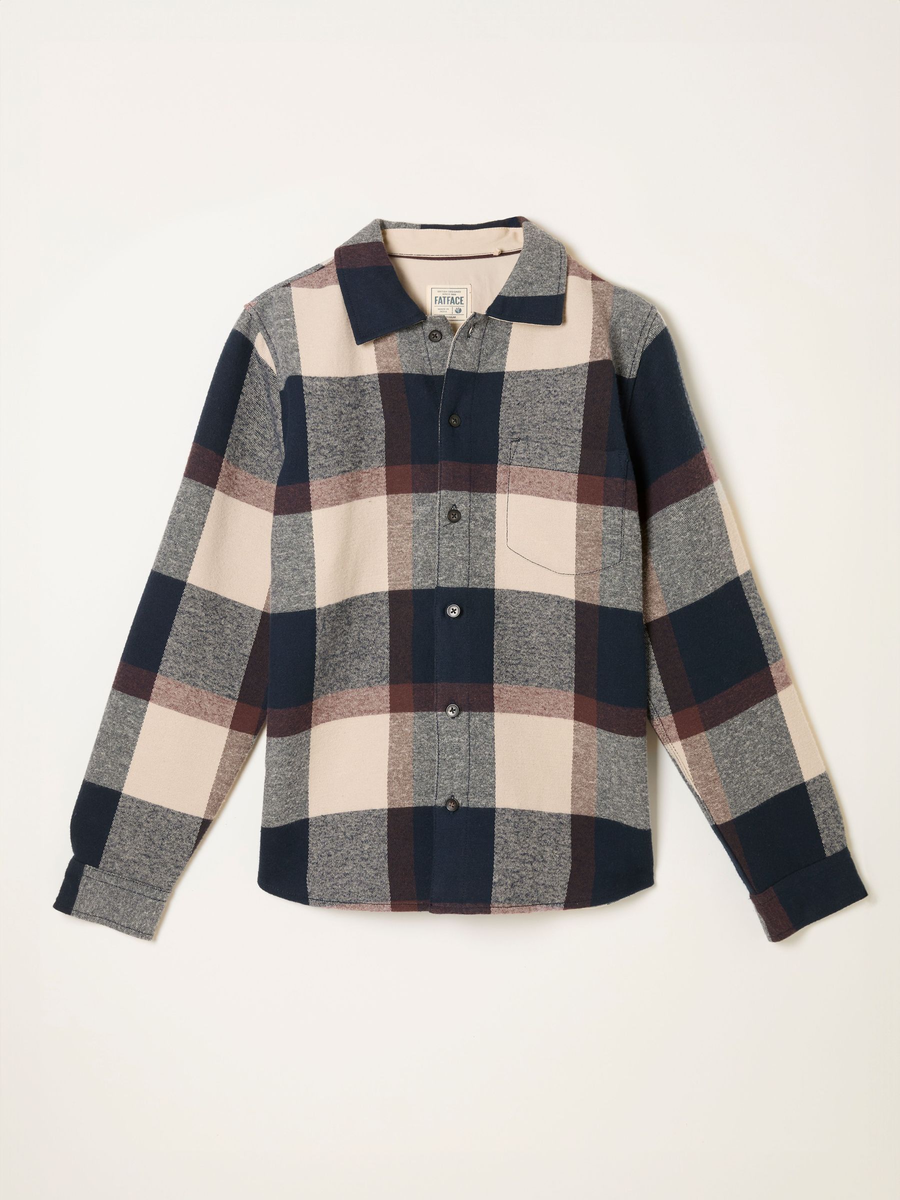 navy Long Sleeve Relaxed Fit Send Check Shirt (F09347) | £55