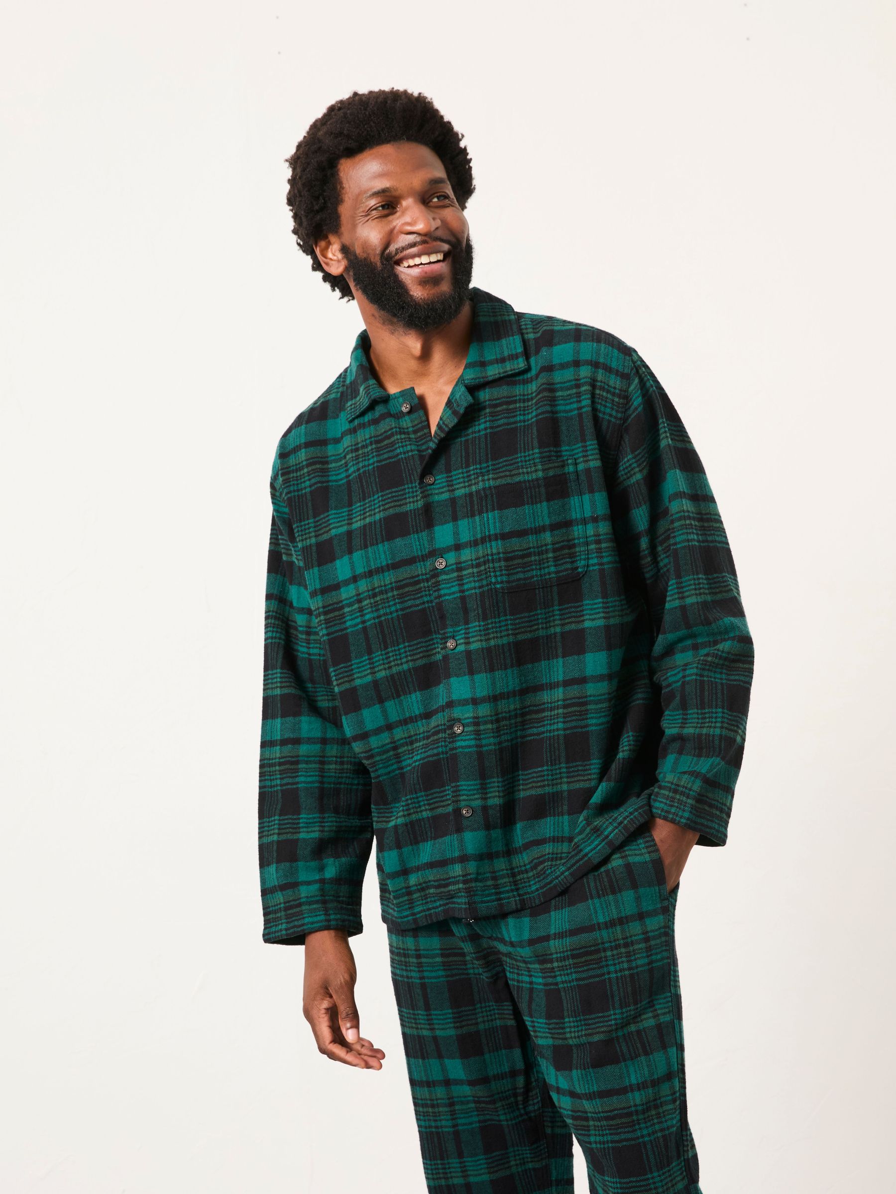 Samphrey Dark Green Check Pyjama Shirt (F09384) | £49.50