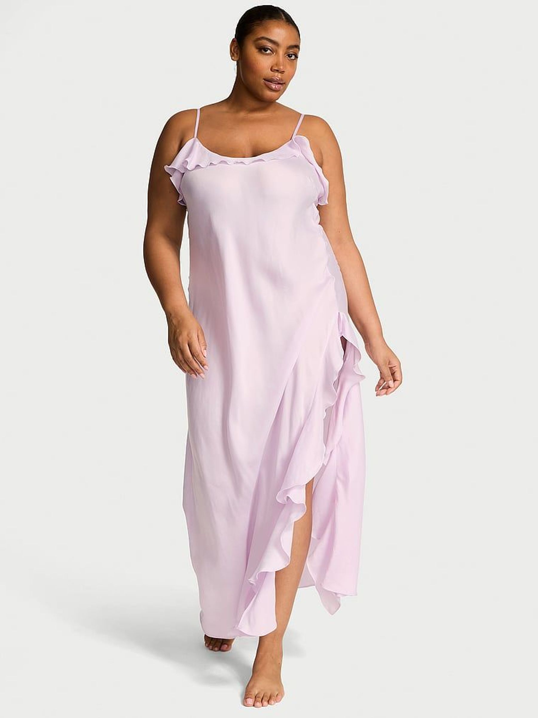 Delicate Violet Purple Silky Flutter Ruffled Slip Dress (F11218) | £75