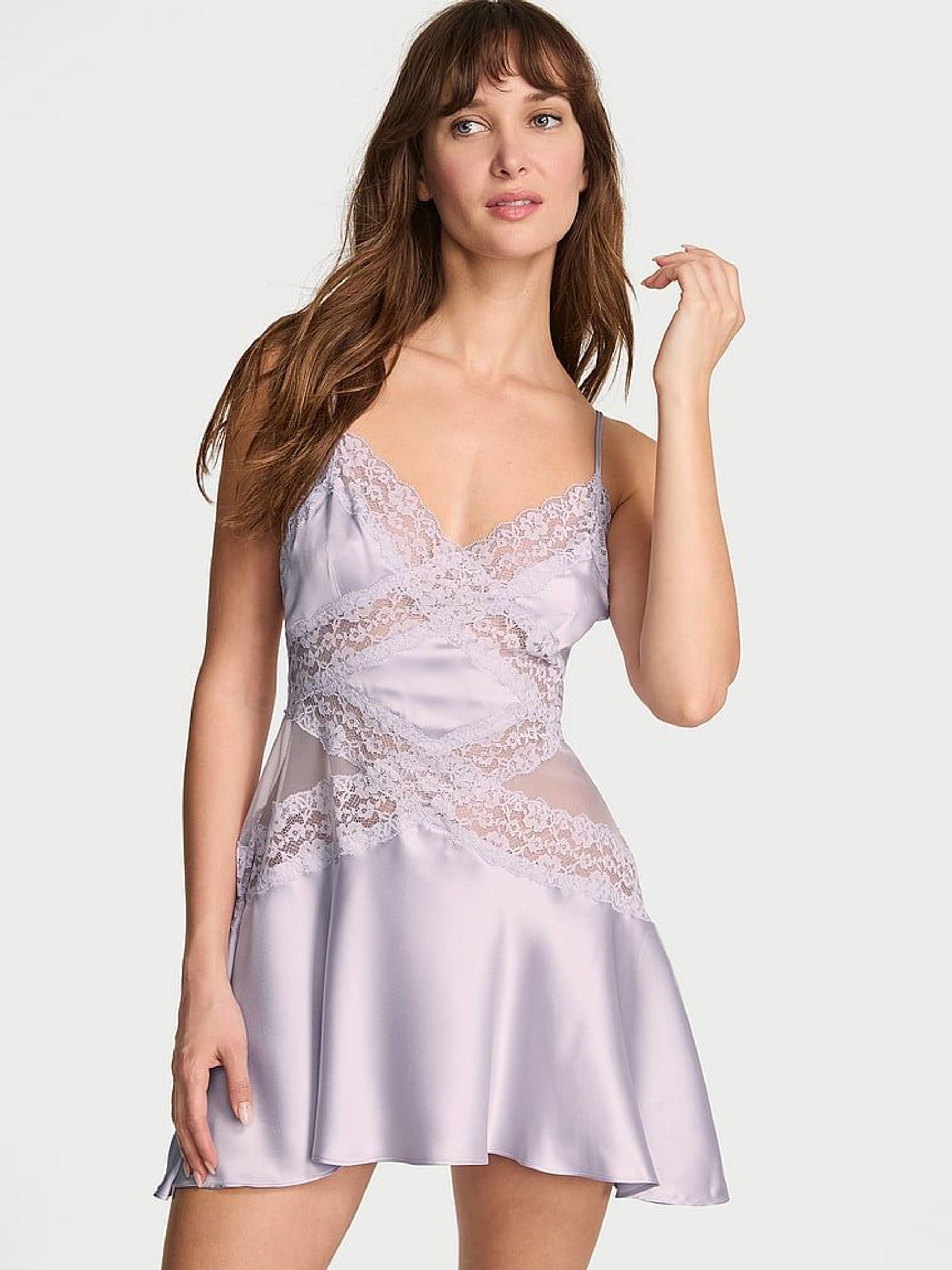 Feather Purple Lace & Satin Slip Dress (F11226) | £69