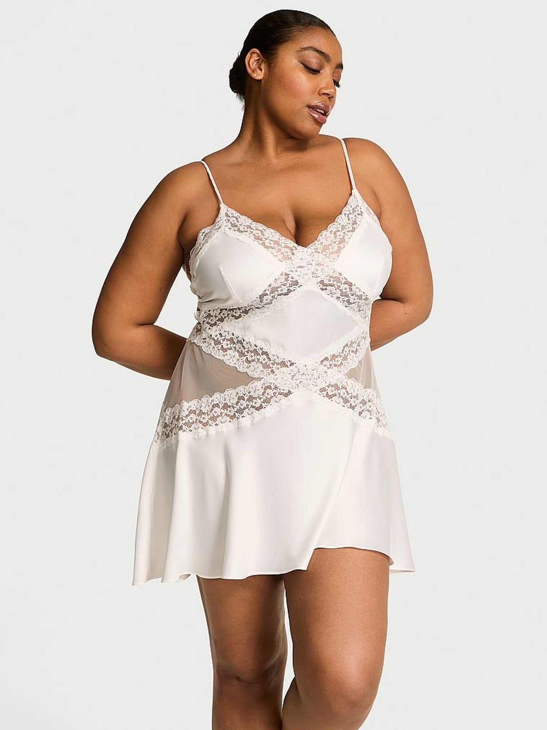 Coconut White Lace & Satin Slip Dress (F11239) | £69