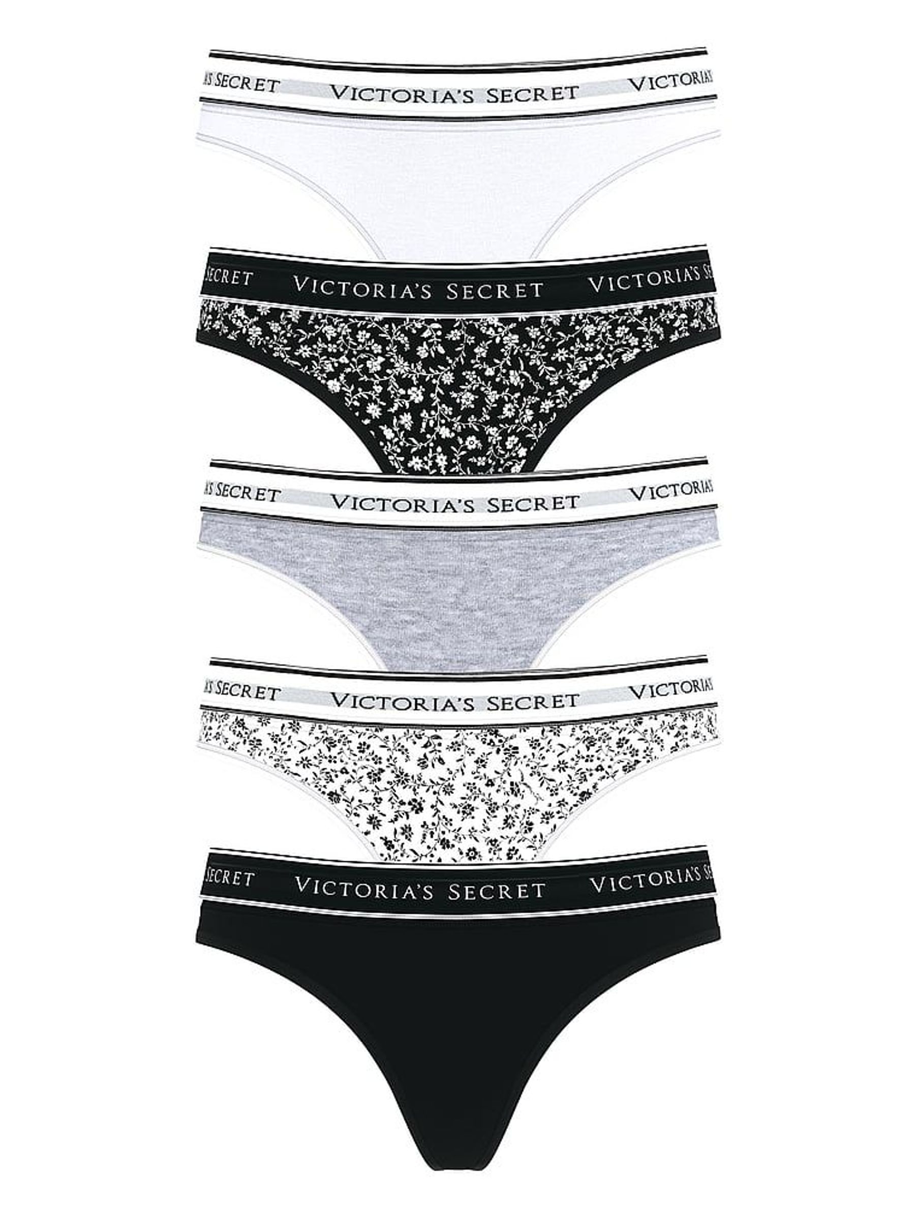 White/Grey/Black Thong Logo 5 Pack Knickers (F11276) | £27