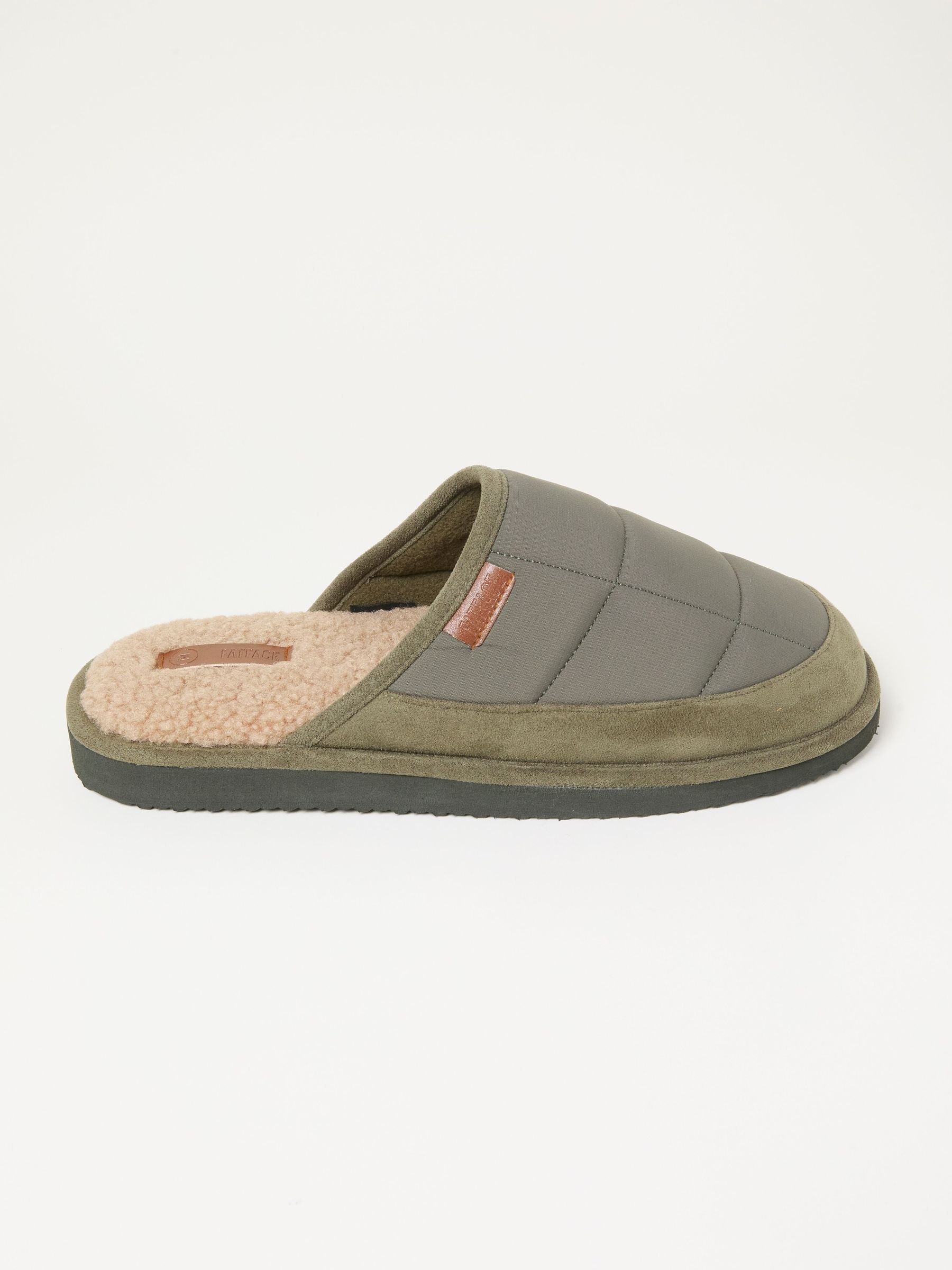 Khaki Green Quilted Mule Slipper (F11470) | £32