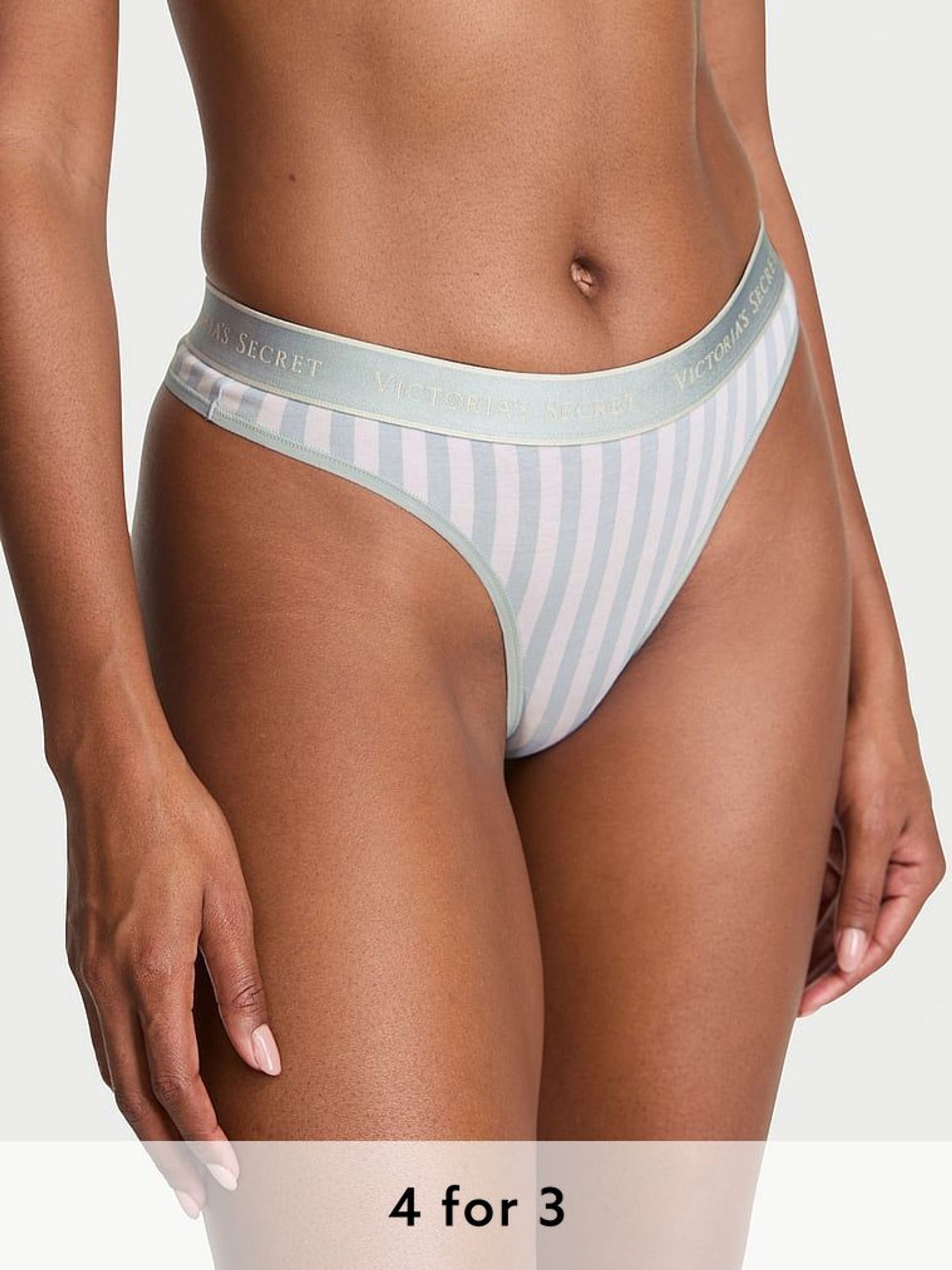 Grey Fog Stripe Thong Knickers (F11559) | £9