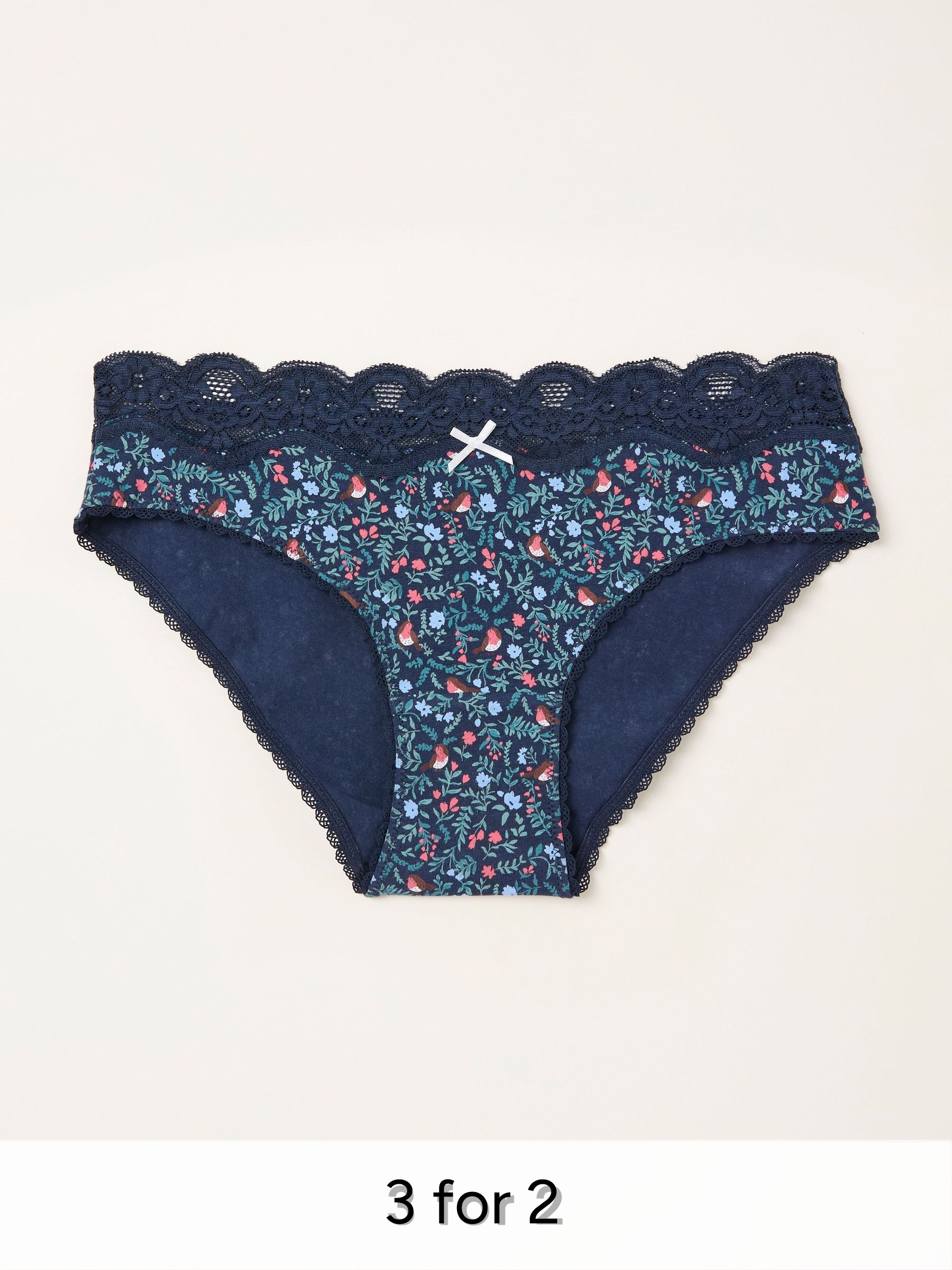 Navy Robin Print Classic Knickers (F11644) | £9