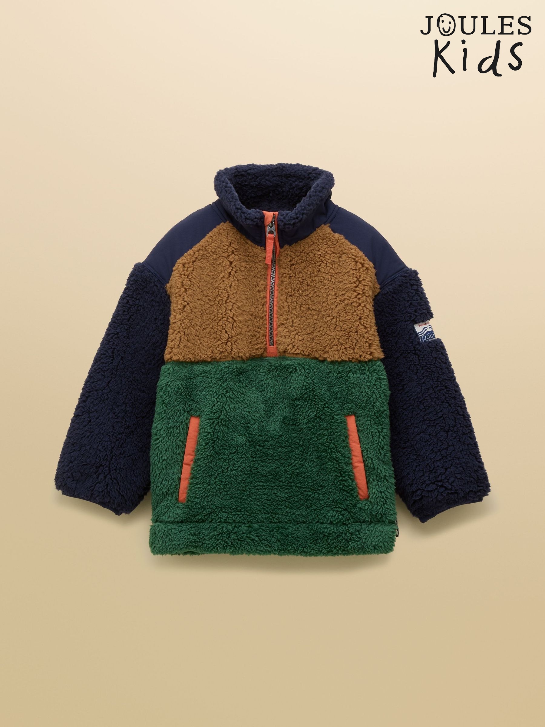 Boys' Billy Green and Tan Colourblock Quarter Zip Fleece (F12022) | £32 - £38
