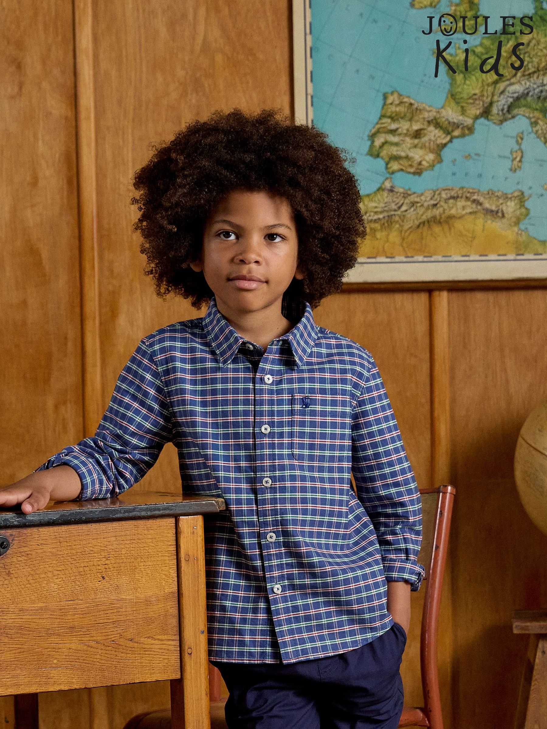 Boys' Welford Blue Checked Cotton Shirt (F12205) | £22 - £28