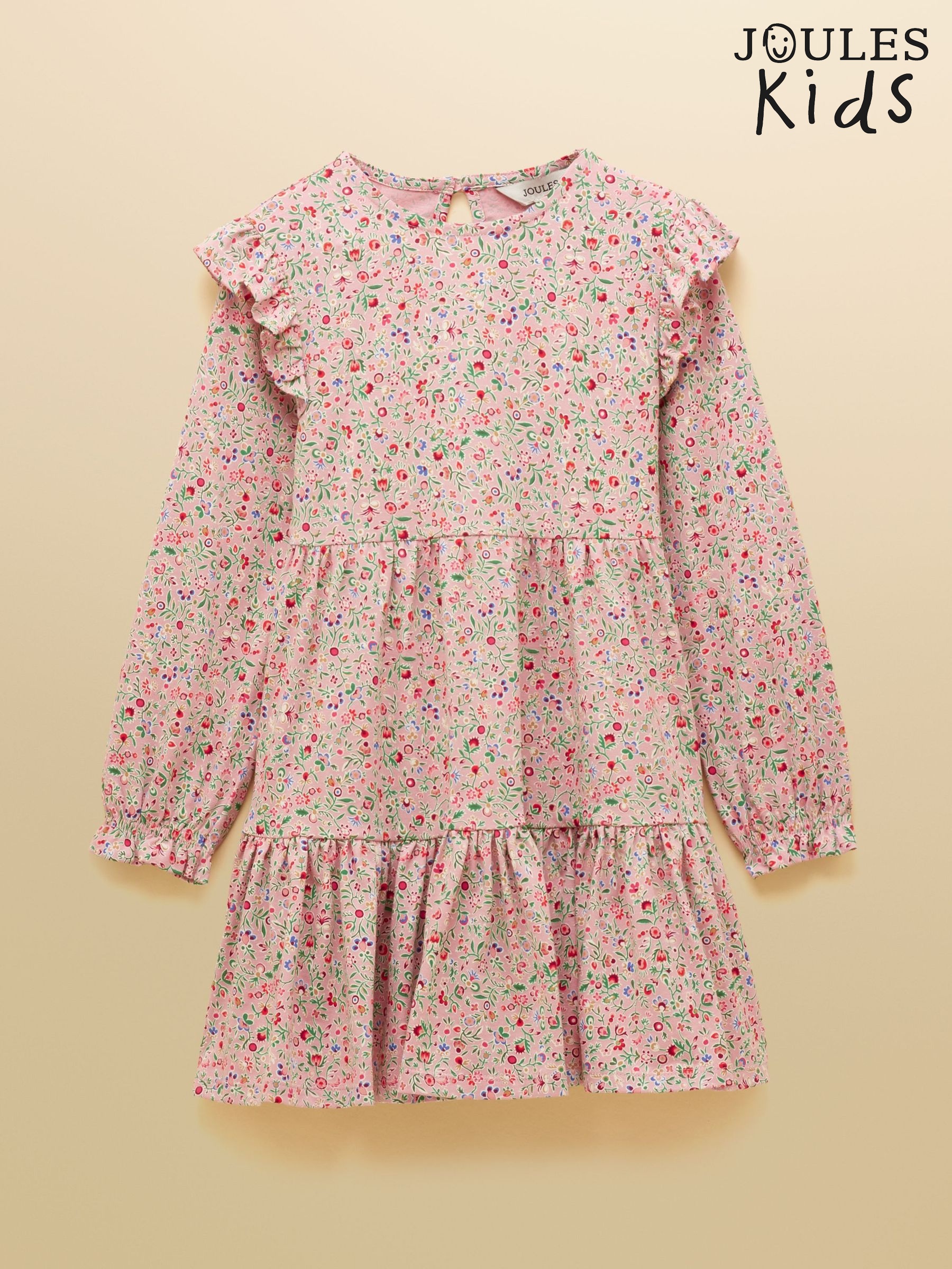 Girls' Evie Pink Long Sleeve Tiered Jersey Dress (F12643) | £24 - £27