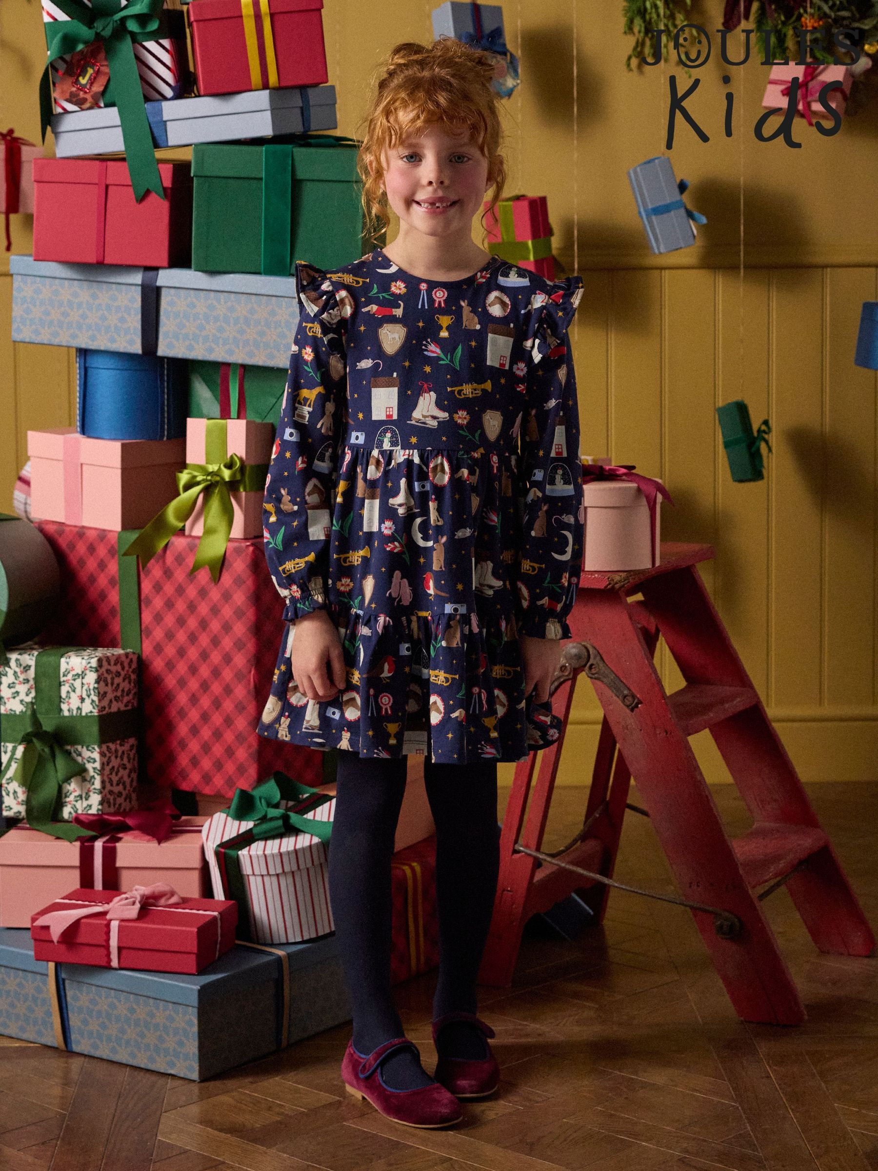 Girls' Evie Navy Long Sleeve Tiered Jersey Dress