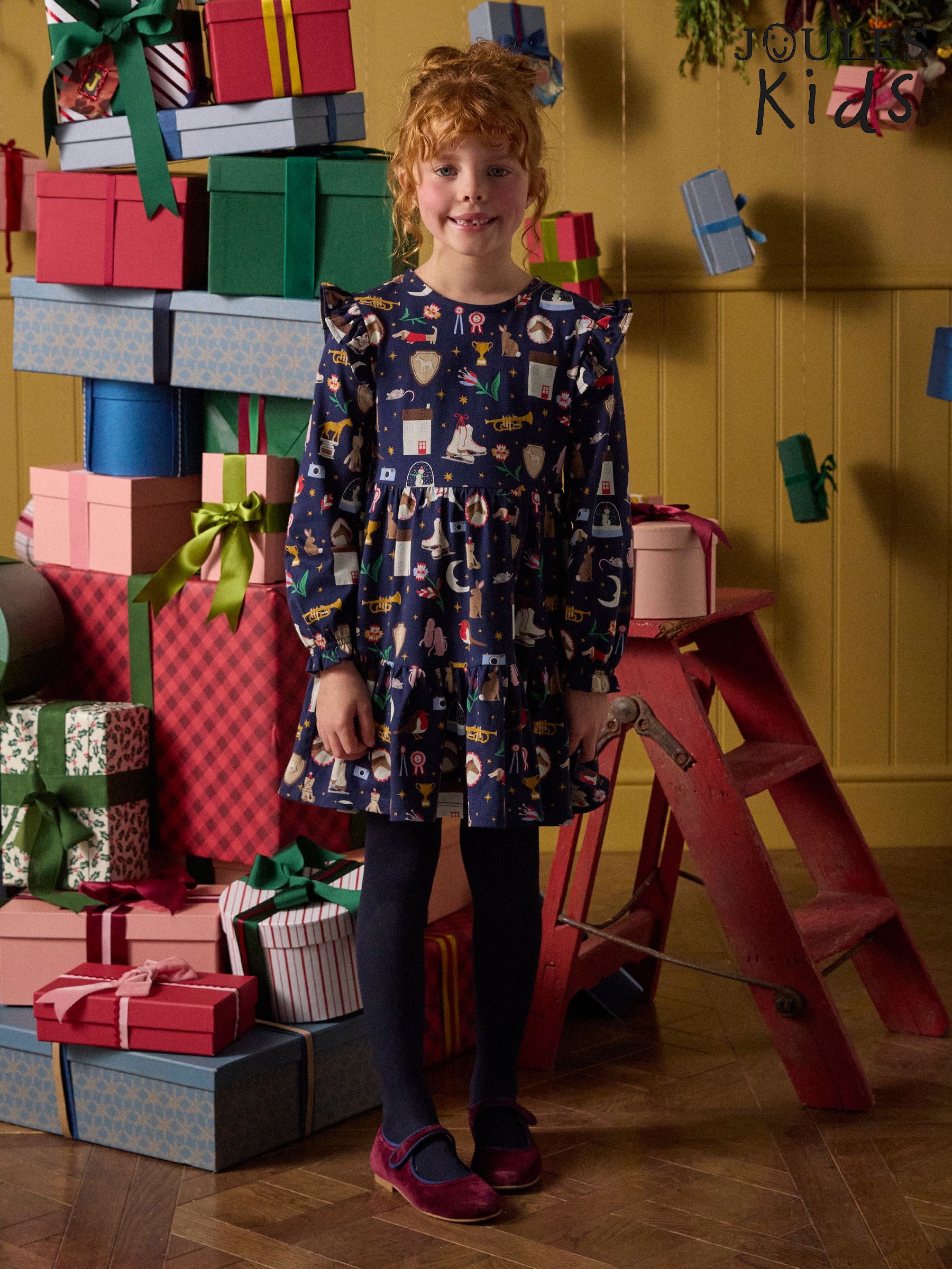 Girls' Evie Navy Long Sleeve Tiered Jersey Dress (F12645) | £24 - £27