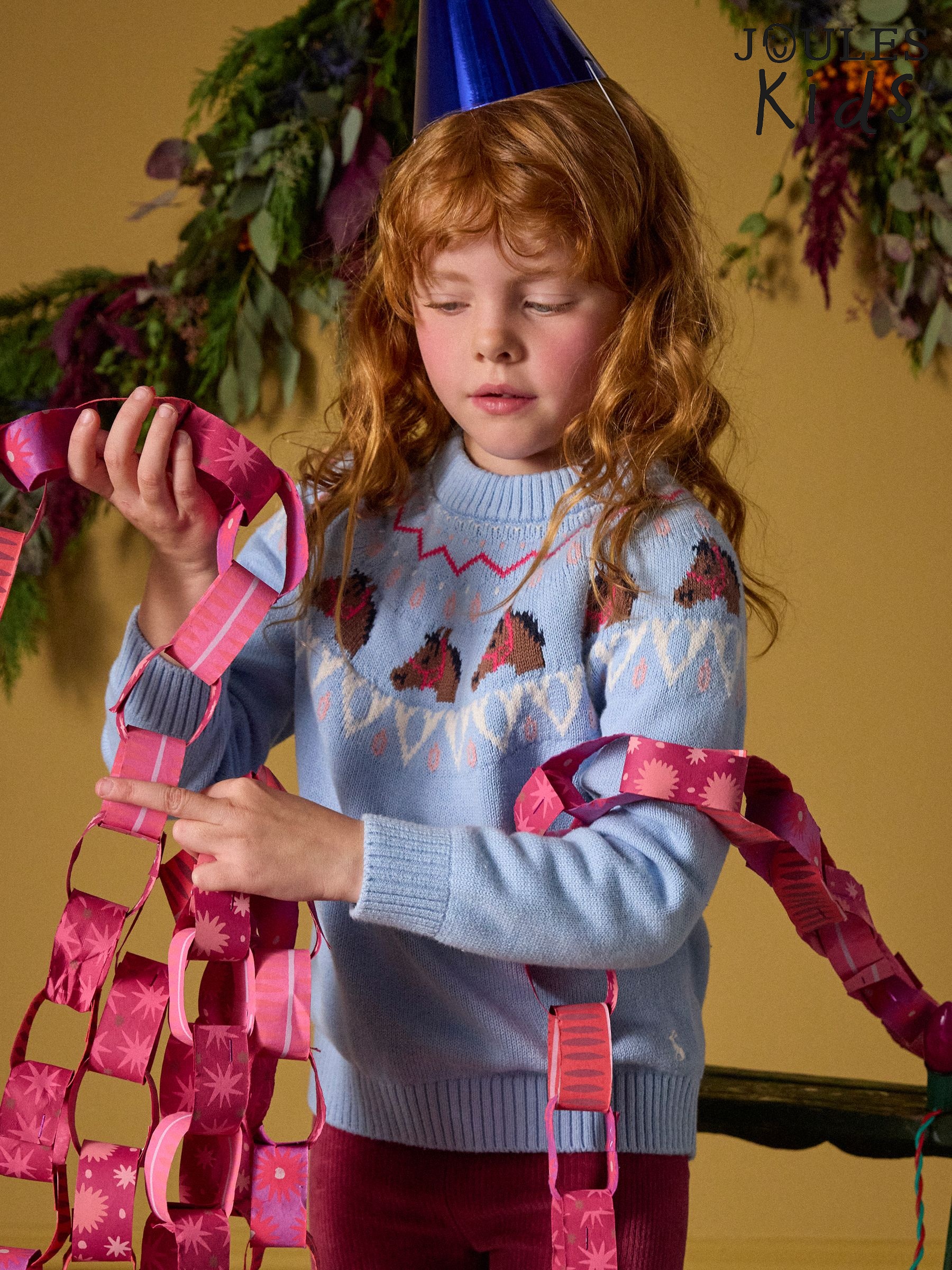 Girls' Fair Isle Blue Horse Knitted Jumper (F12681) | £28 - £31