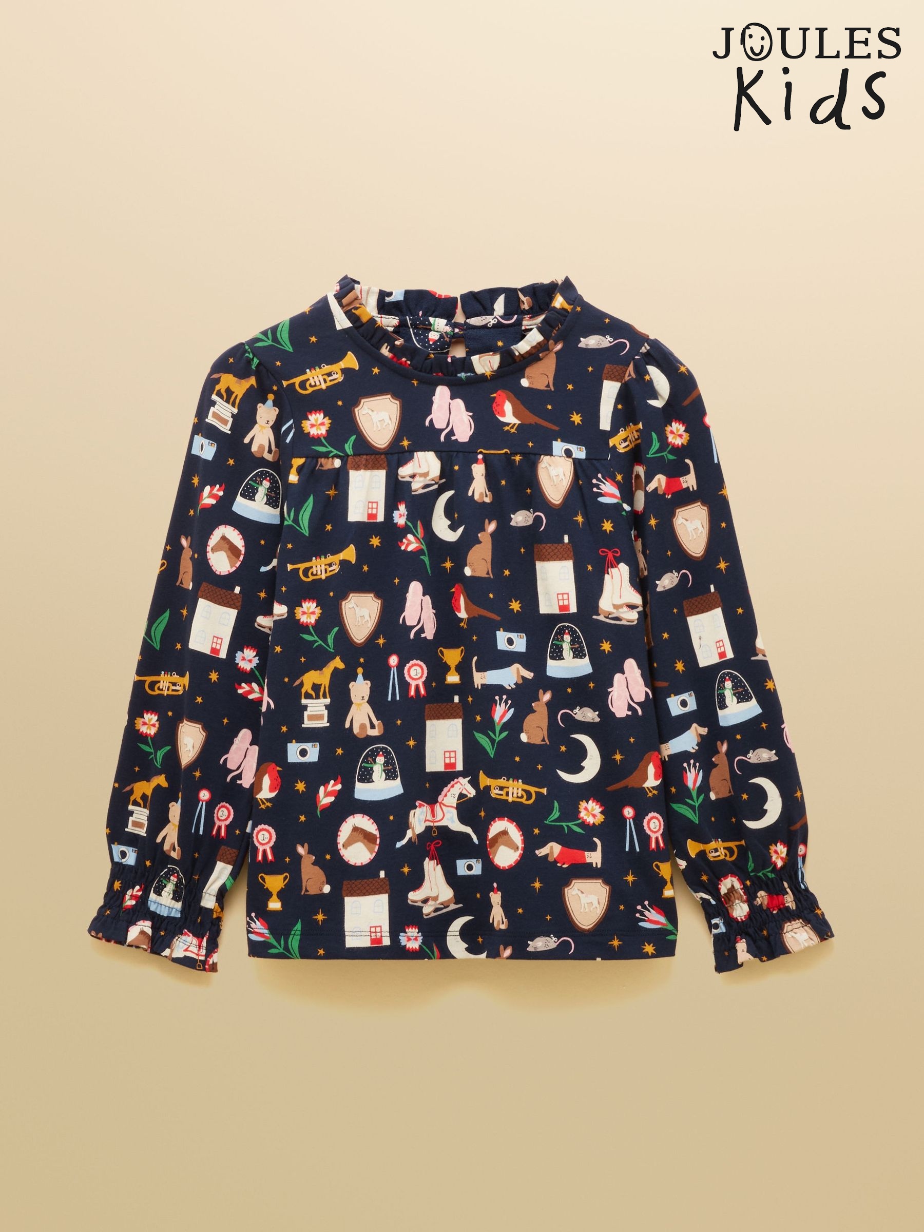 Girls' Flutter Navy Blue Long Sleeve Cotton Top (F12820) | £15 - £17