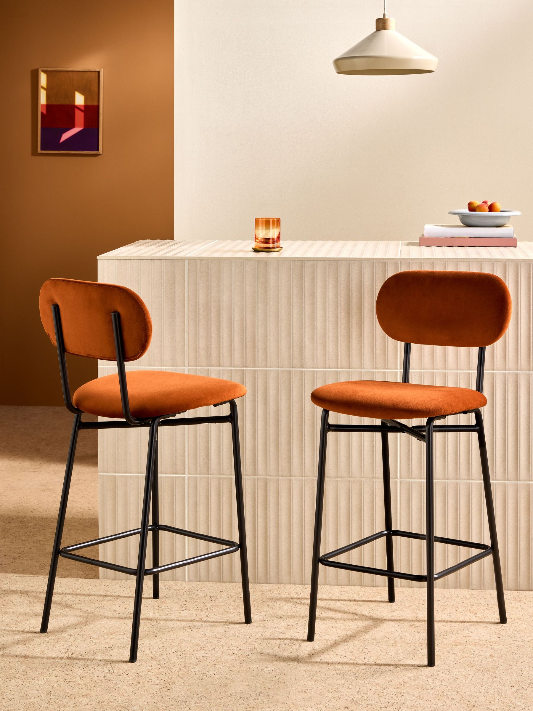 Clemmie Bar Stool in Cinnamon Velvet and Black Legs (F15431) | £129