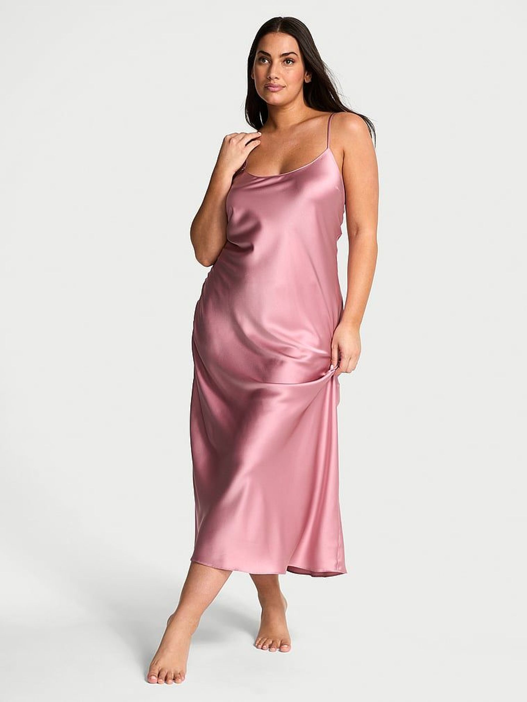 Dusk Mauve Pink Midi Satin Open Back Slip (F15612) | £69