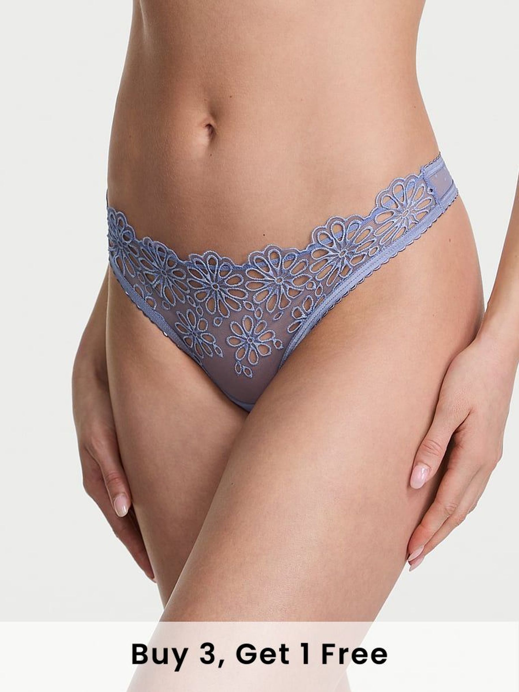 Smokey Blue Thong Eyelet Mesh Knickers (F15662) | £9