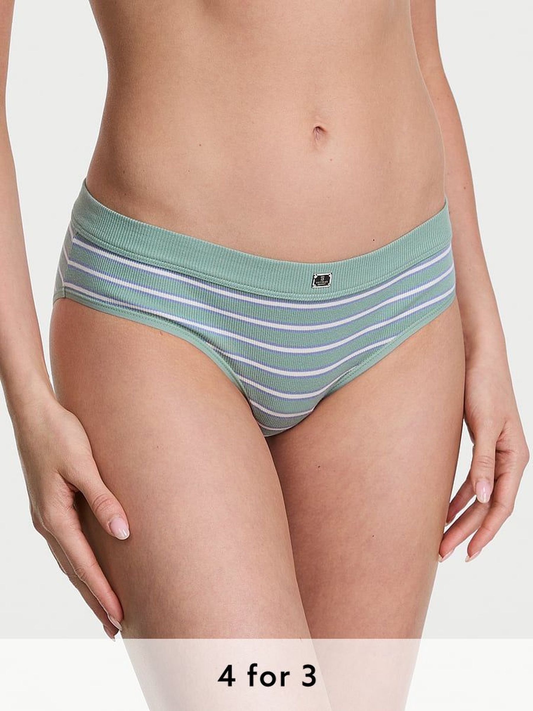 Seasalt Green Stripe Hipster Cotton Rib Logo Knickers (F15696) | £9