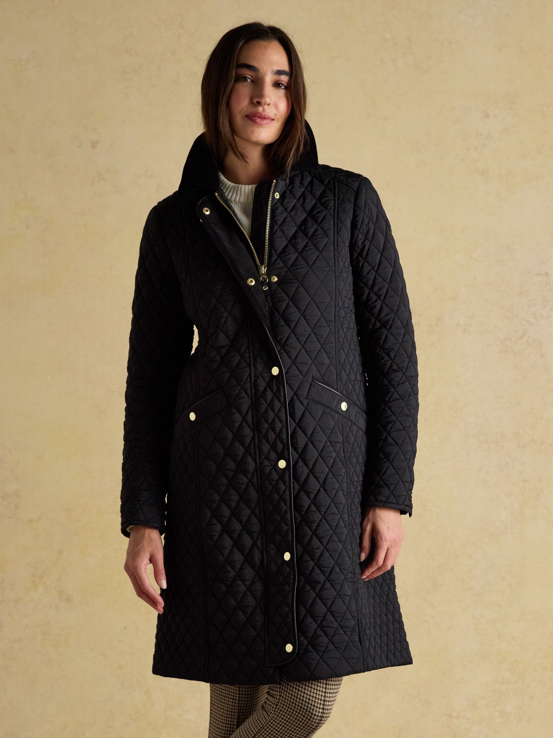 Rosewell Black Longline Diamond Quilted Showerproof Coat with Collar (F16603) | £139