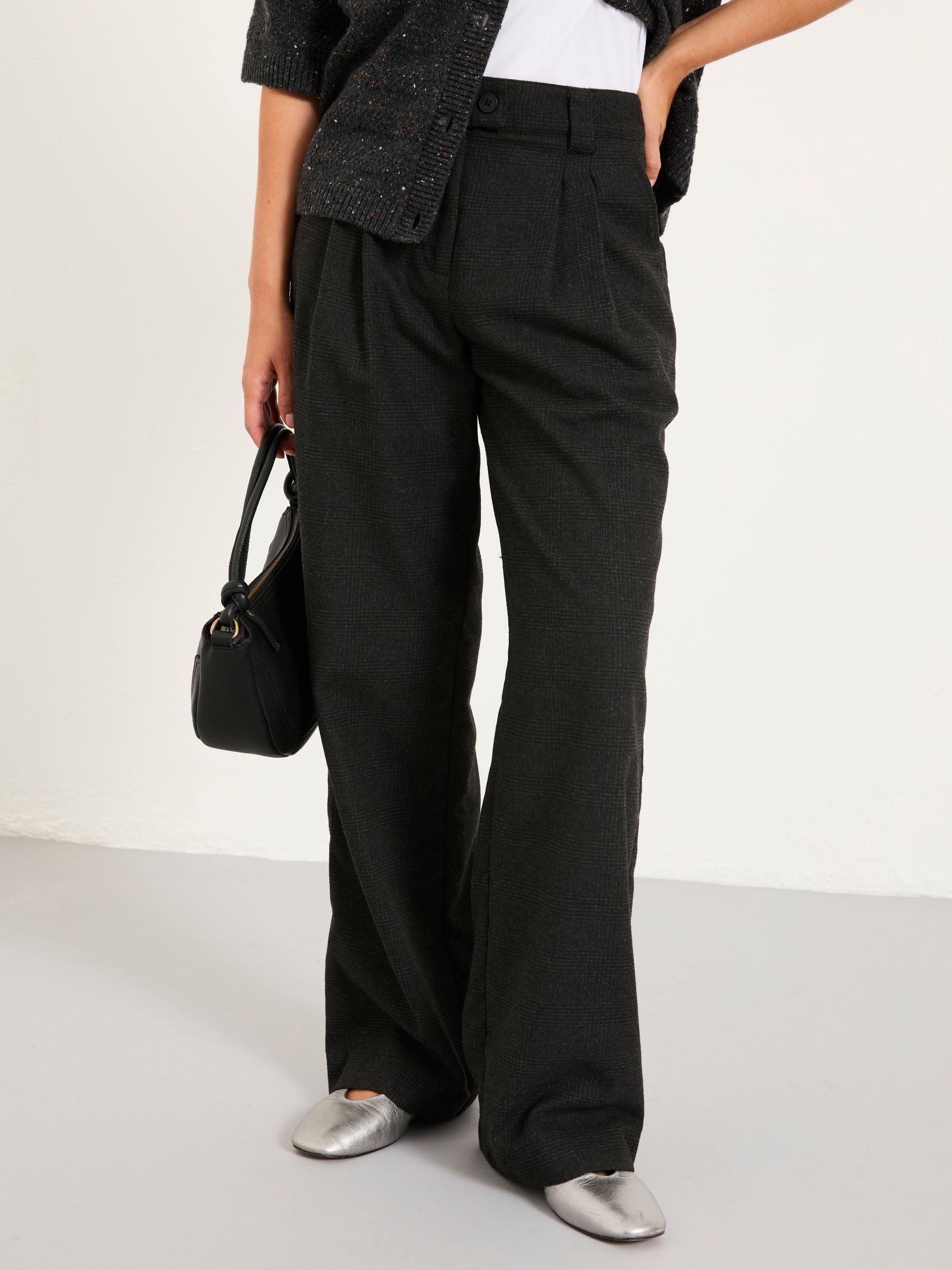 Juno Charcoal Grey Check Straight Leg Trousers (F16733) | £65
