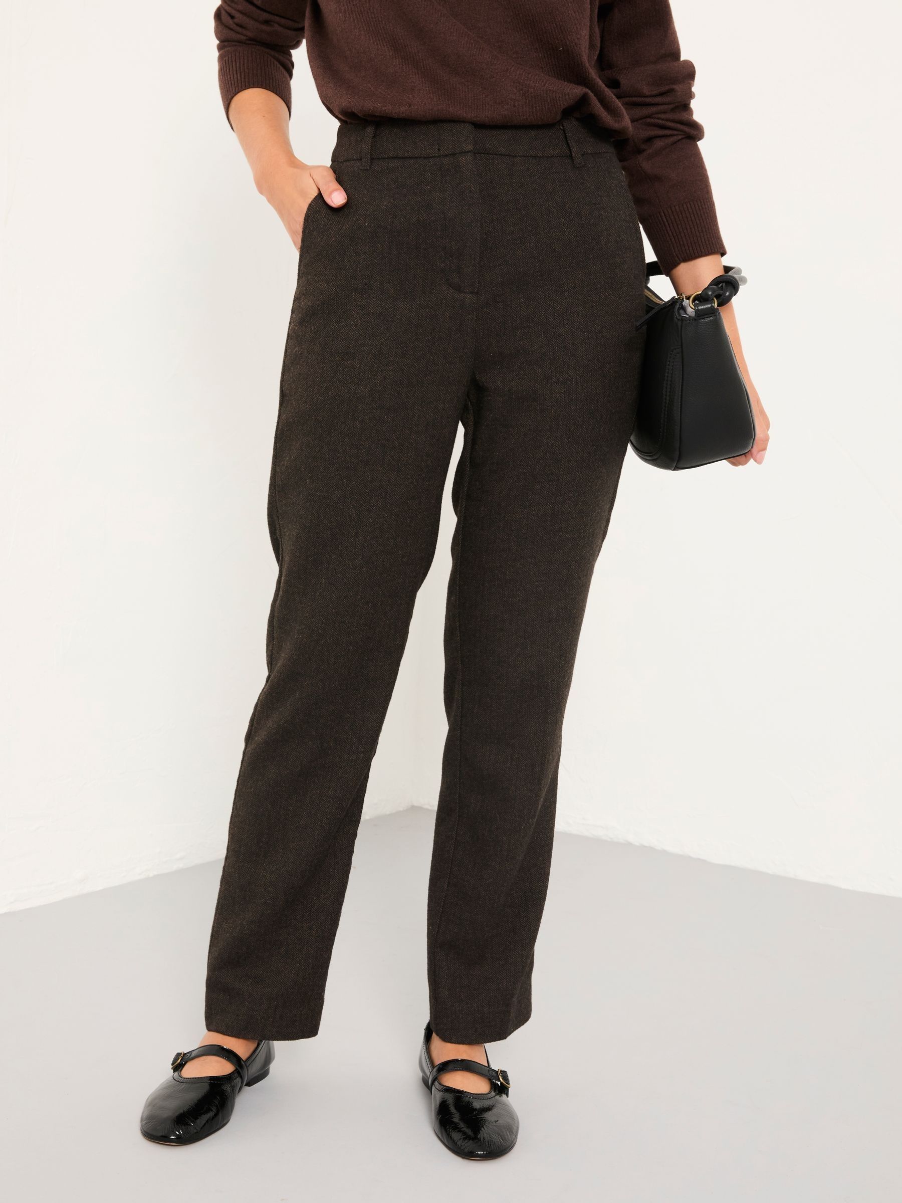 Tilly Chocolate Brown Herringbone Tapered Trousers (F16792) | £62