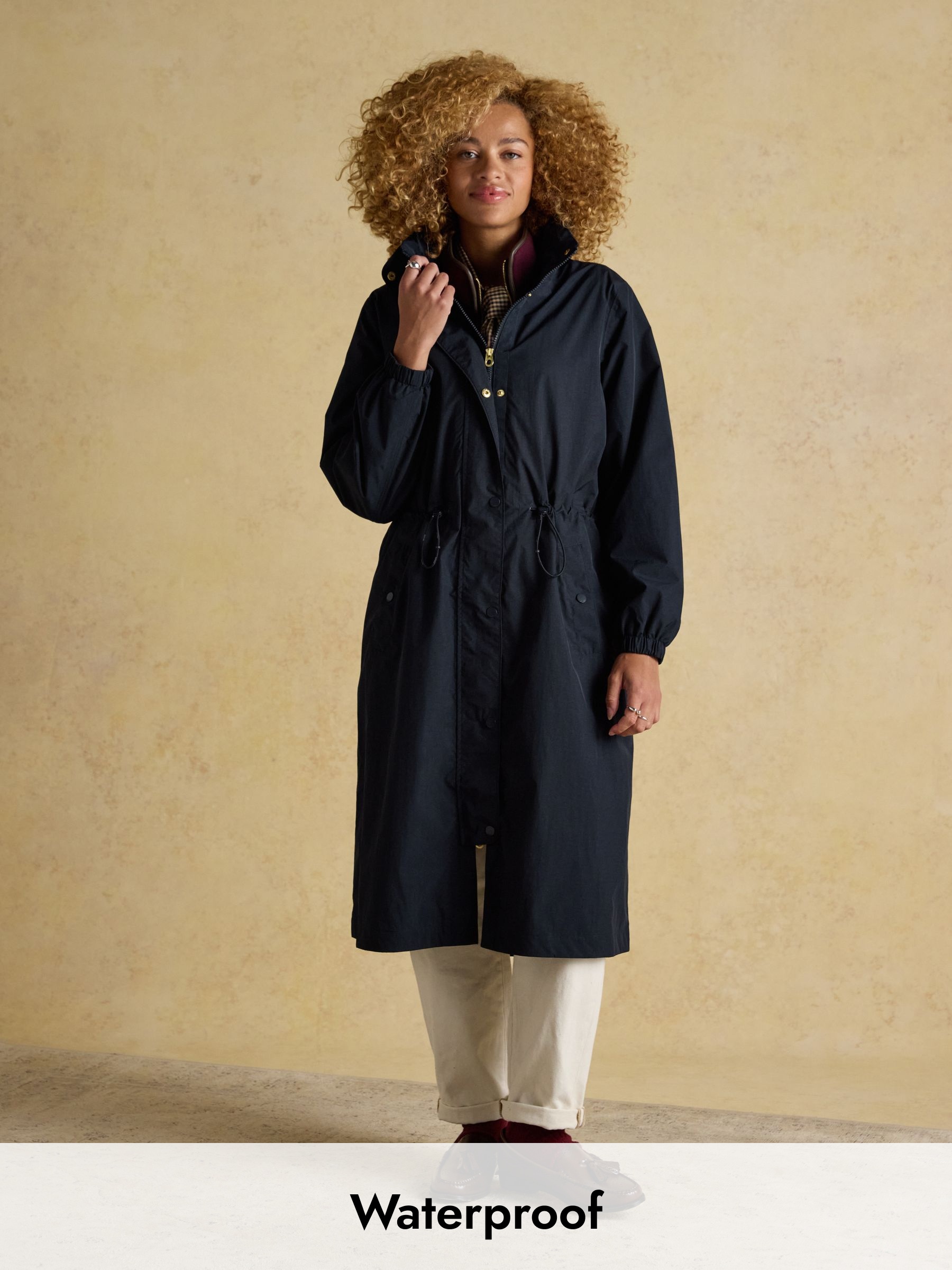 Hensley Navy Longline Waterproof Coat with Packable Hood (F17252) | £99