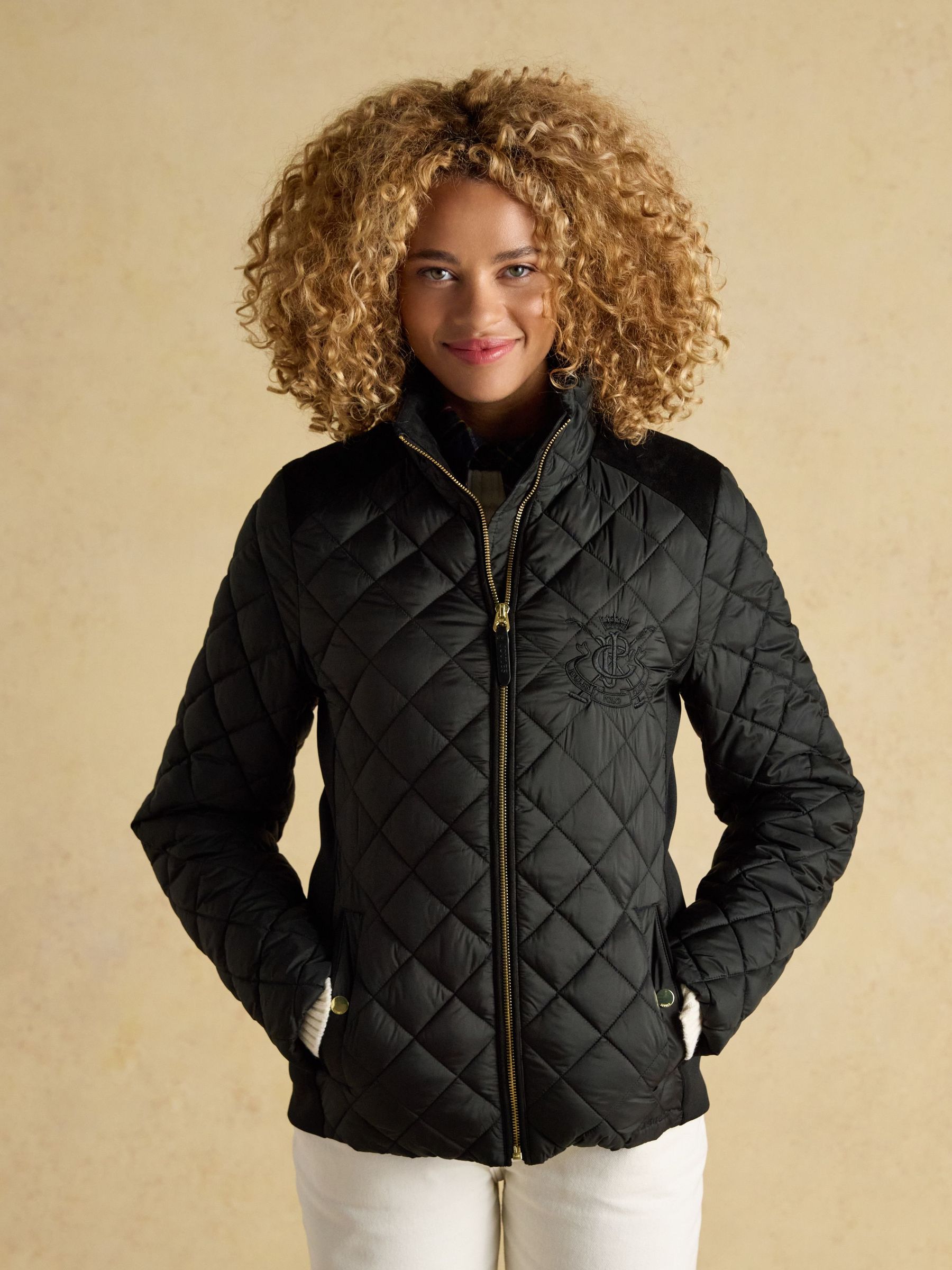Braemar Luxe Black Showerproof Diamond Quilted Coat