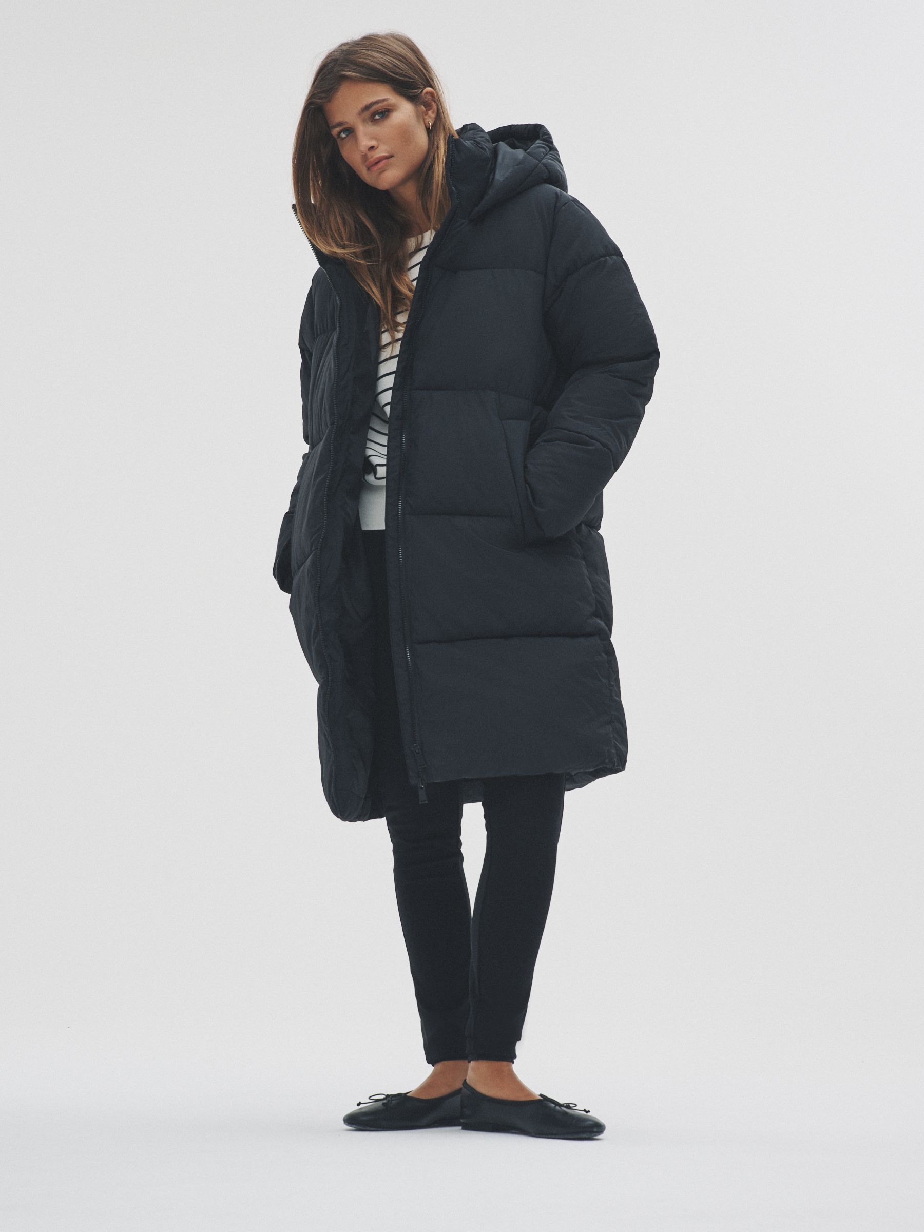 Black - Hooded Longline Padded Midi Coat (F17738) | £42