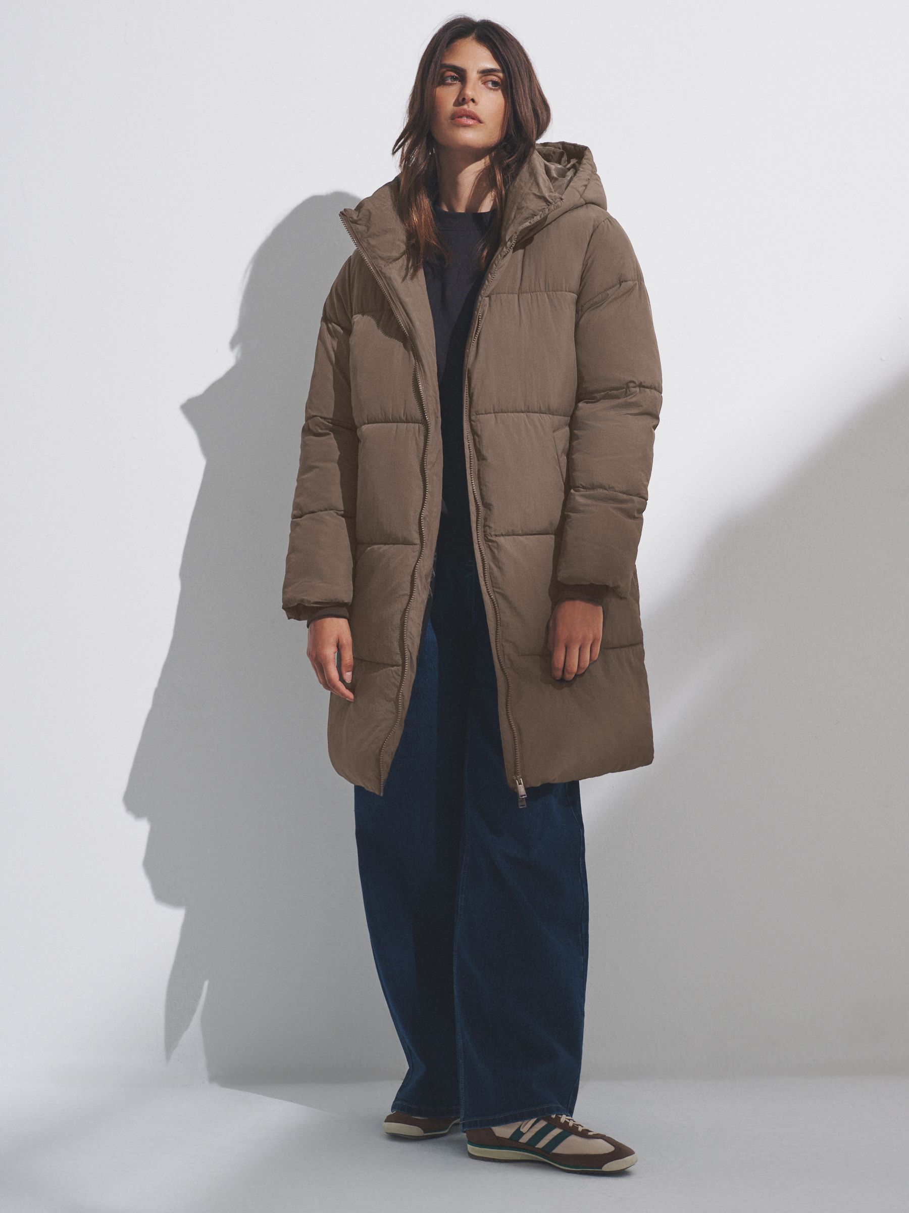 Taupe Brown - Hooded Longline Padded Midi Coat (F17742) | £42