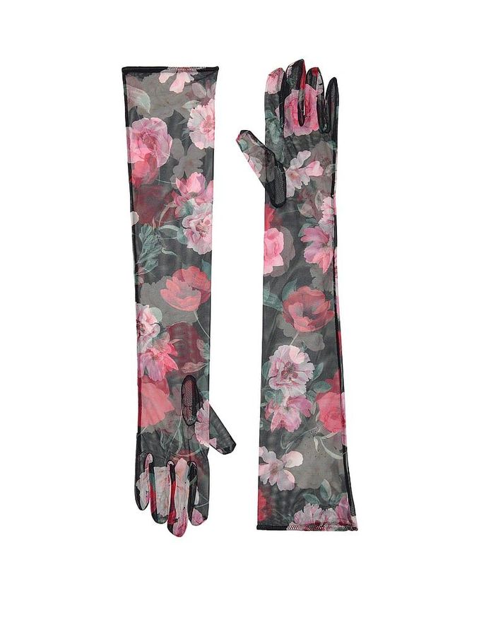 Black Floral Atelier Sheer Long Gloves (F18021) | £49