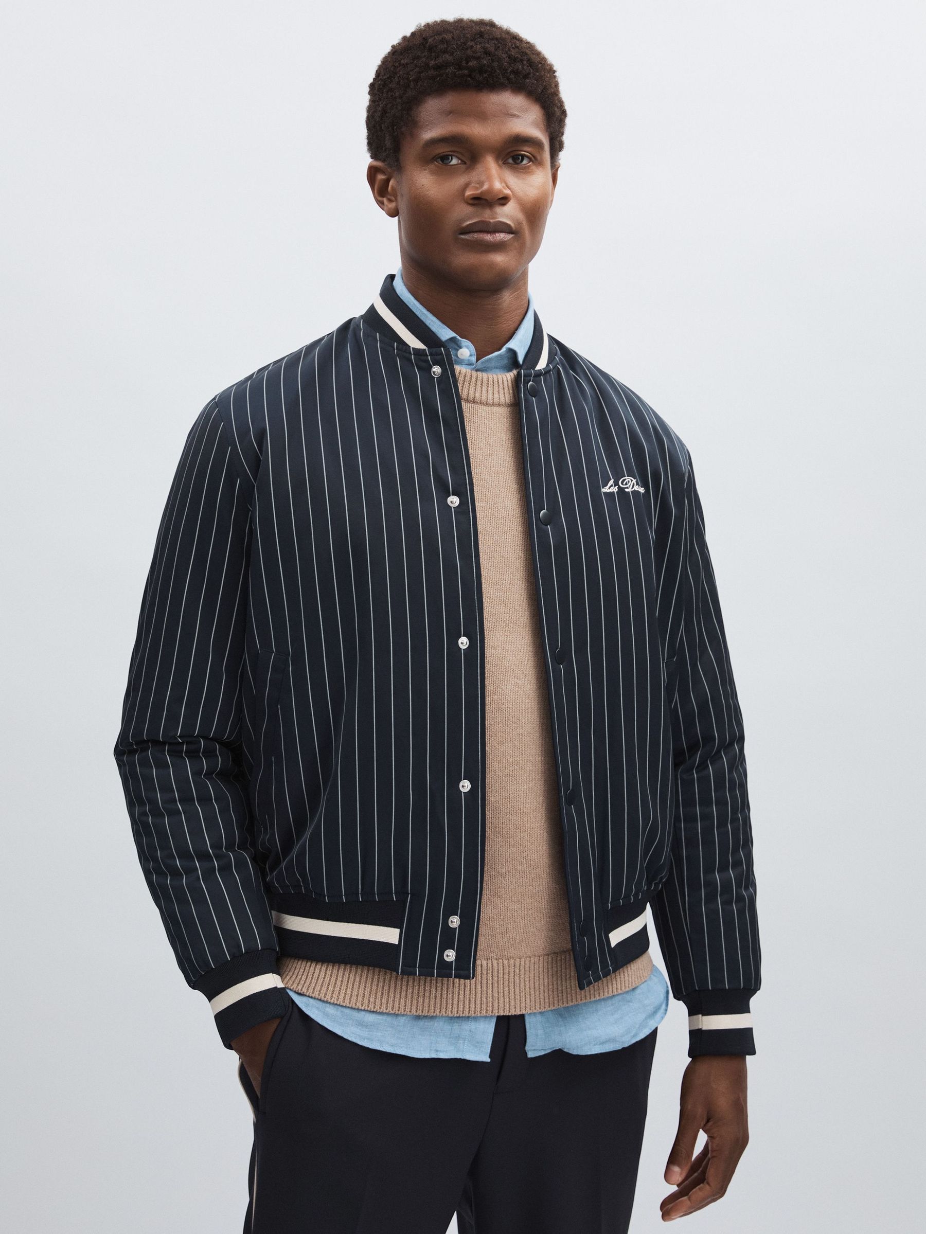 Technical Varsity Jacket in Navy Stripe (F18087) | £220