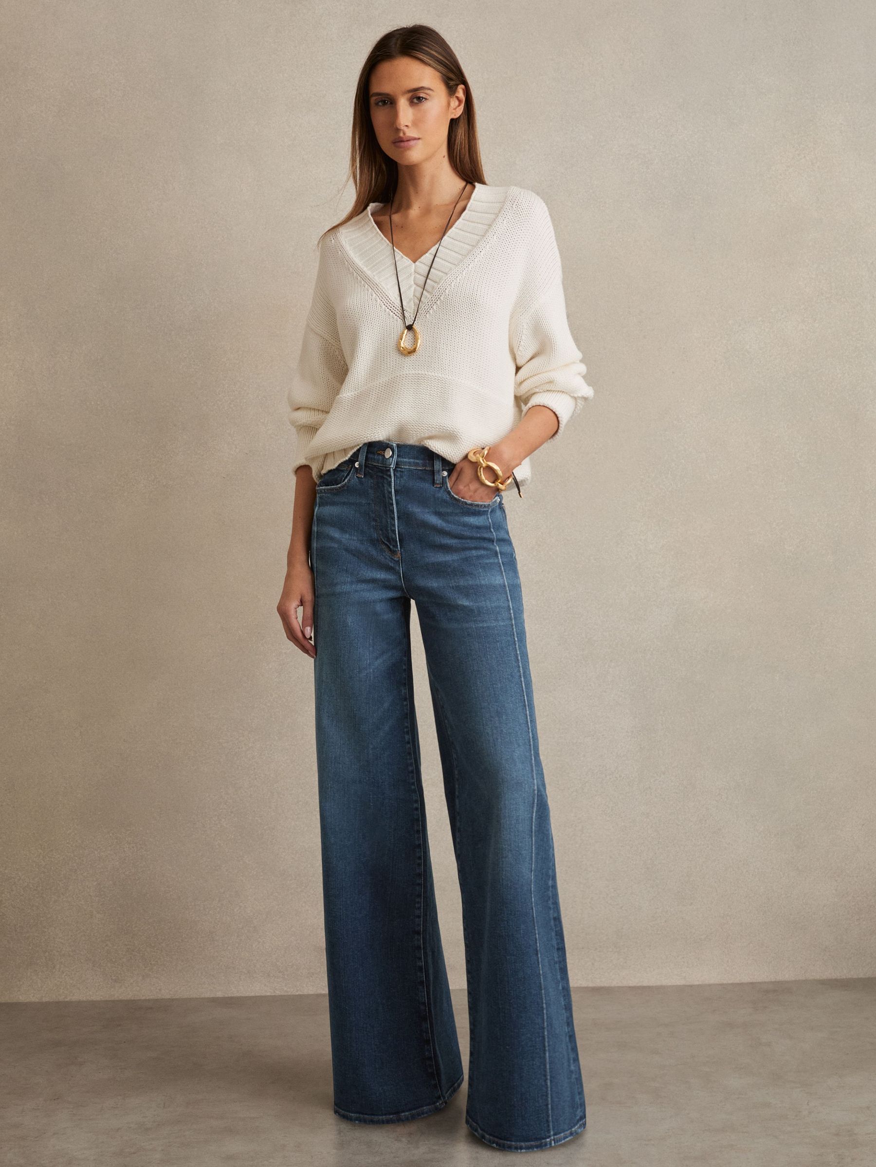 Stretch-Cotton Wide-Leg Jeans in Mid Blue (F18180) | £168