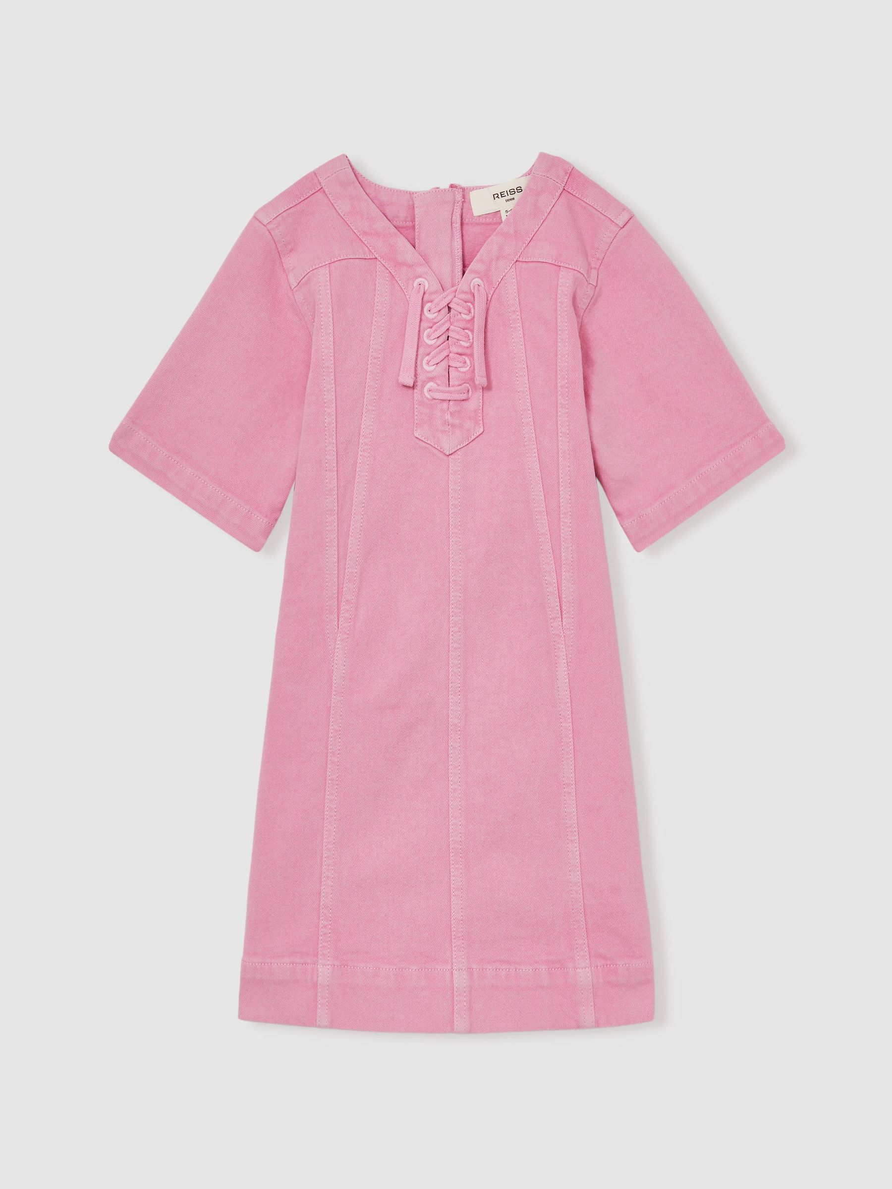 Lace-Up Detail Denim Dress in Pink (F18222) | £75