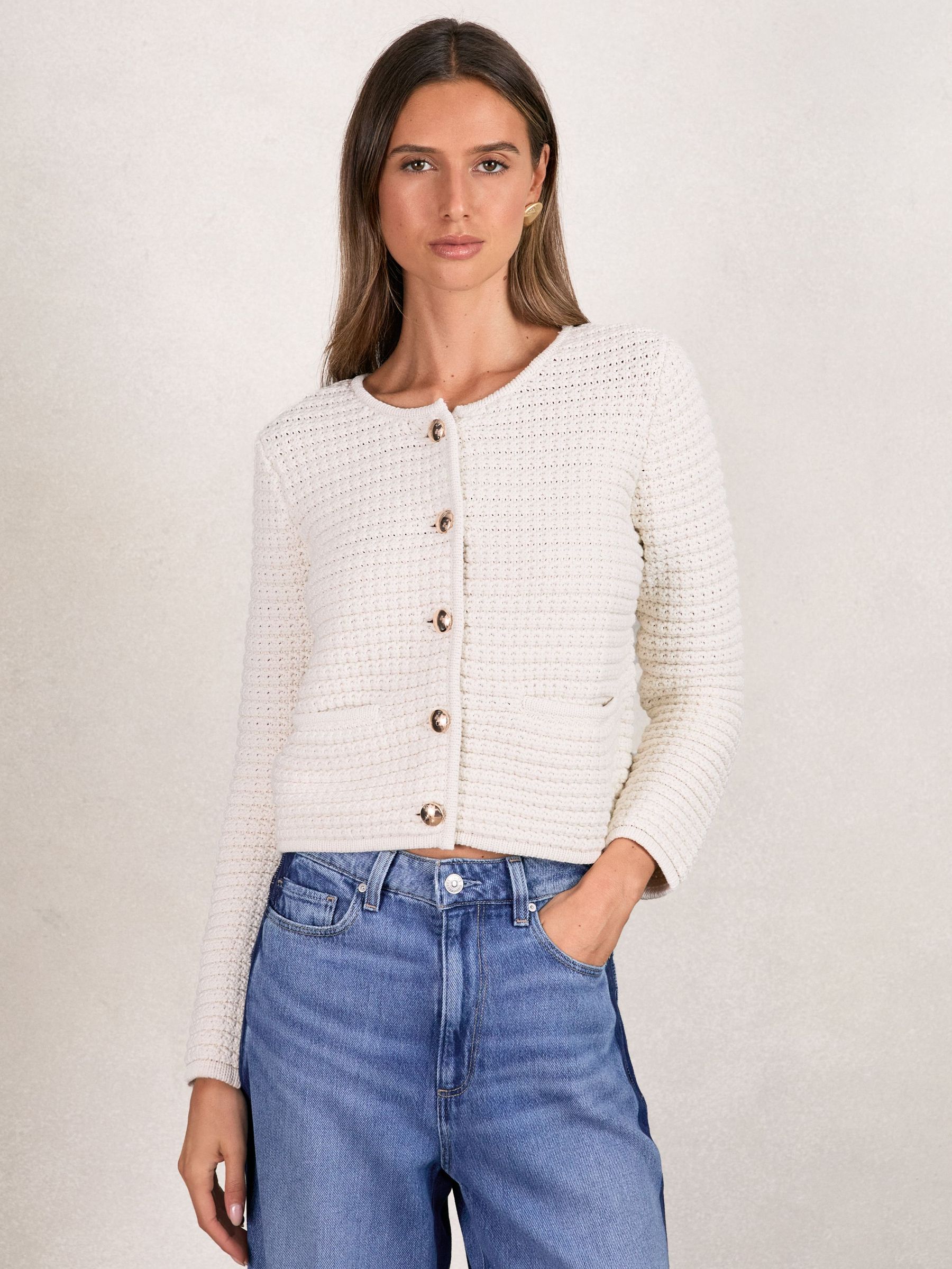 Textured-Knit Cardigan in Ivory