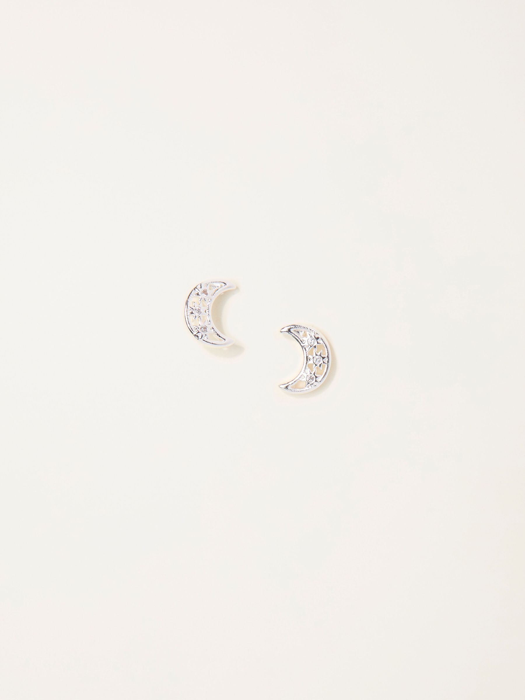 Silver Tone Moon Stud Earrings (F19050) | £8.50