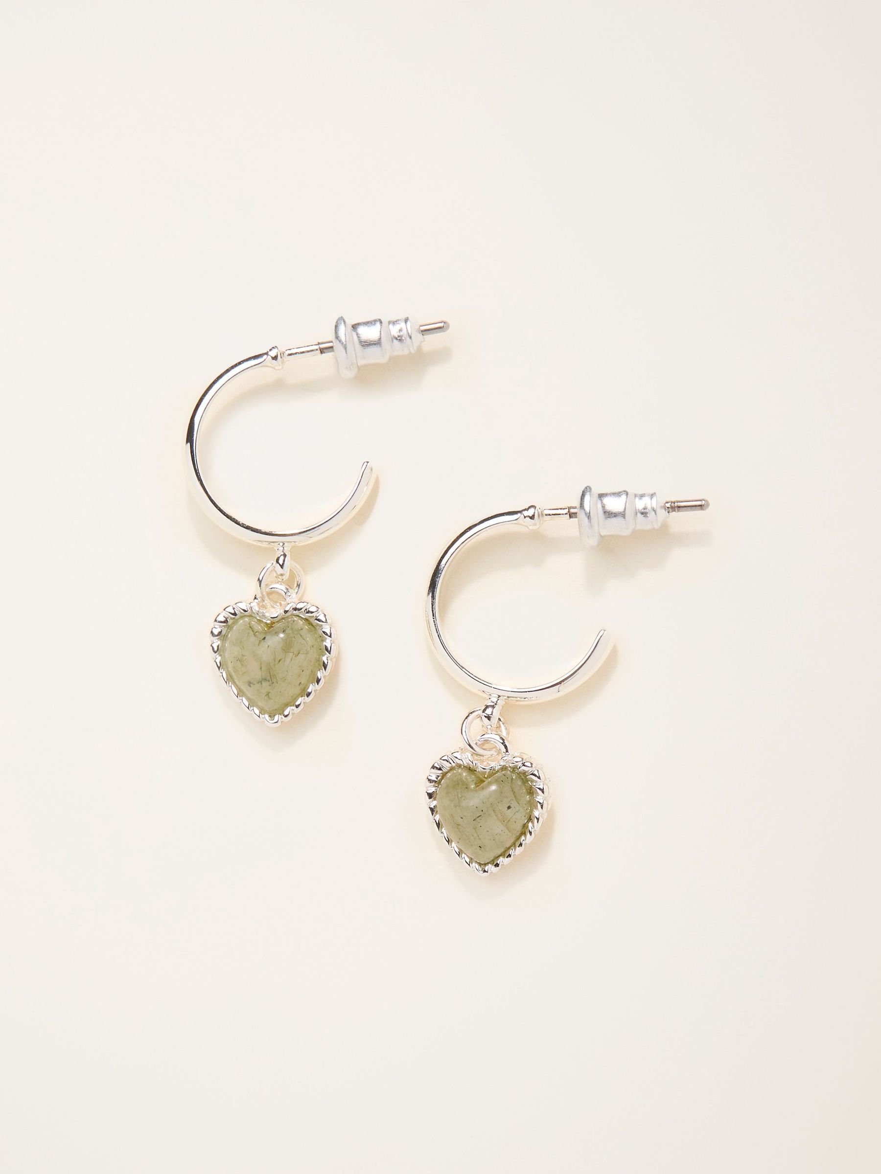Silver Tone Heart Stone Drop Earrings (F19054) | £10.50