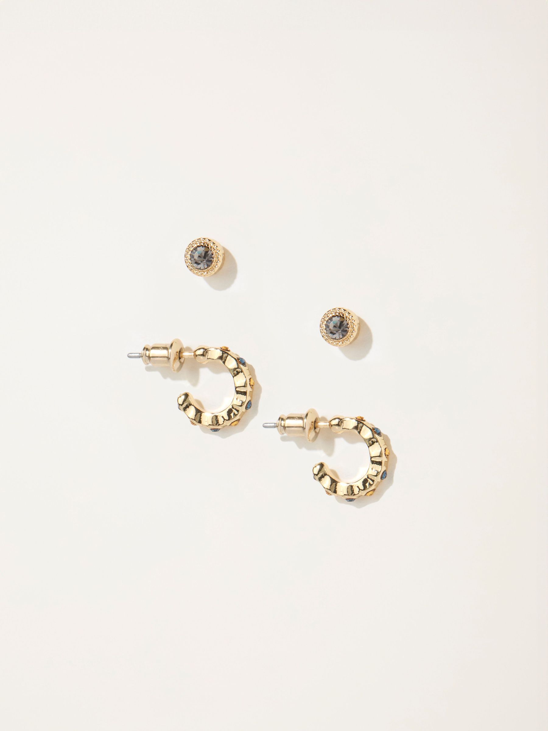 Gold Tone 2 Pack Of Stud And Huggie Earrings (F19055) | £12.50