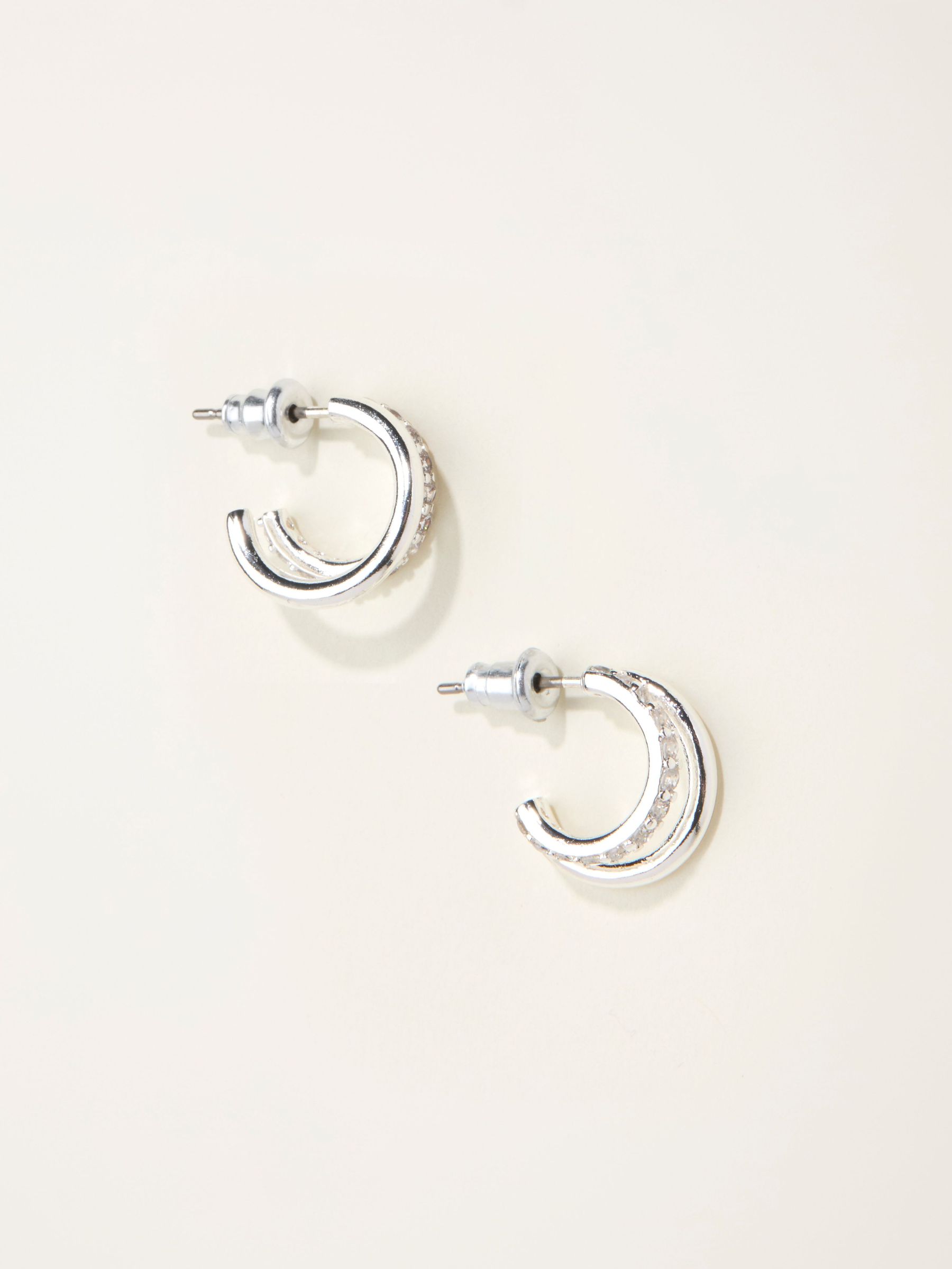 Silver Tone Gem Double Huggie Earrings (F19059) | £10.50