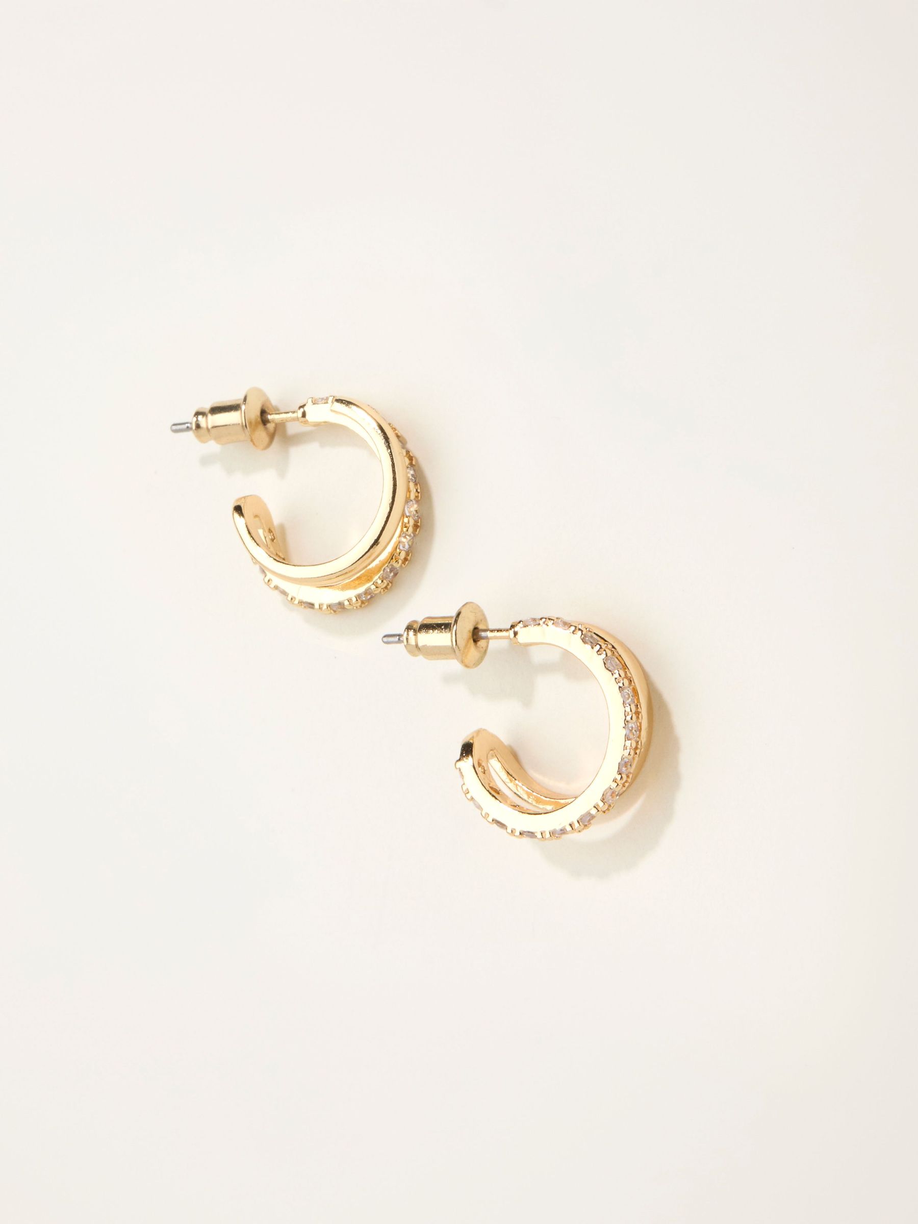 Gold Tone Gem Double Huggie Earrings (F19060) | £10.50